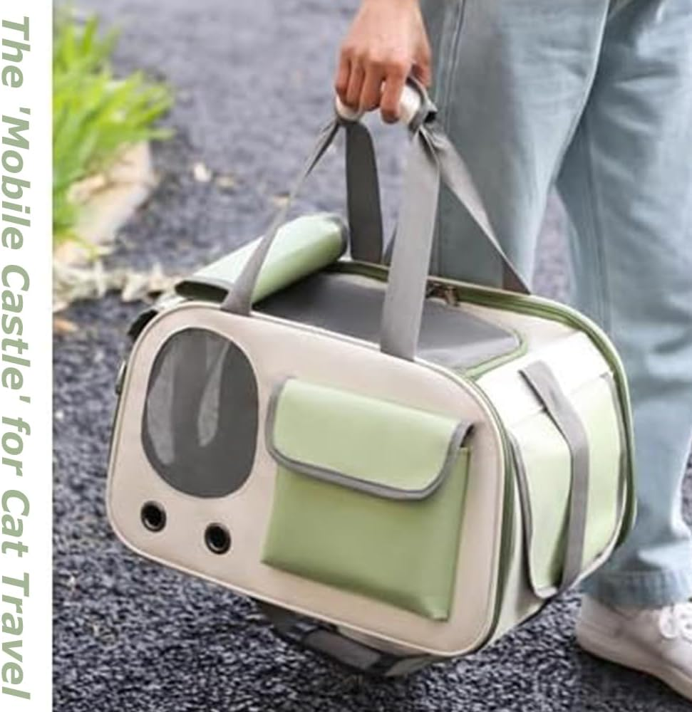 Oxford Fabric Cat Carrier, Foldable Pet Backpack, Lightweight Pet Travel Bag, Breathable & Adjustable for Cats & Small Dogs Outings (Green image number 6