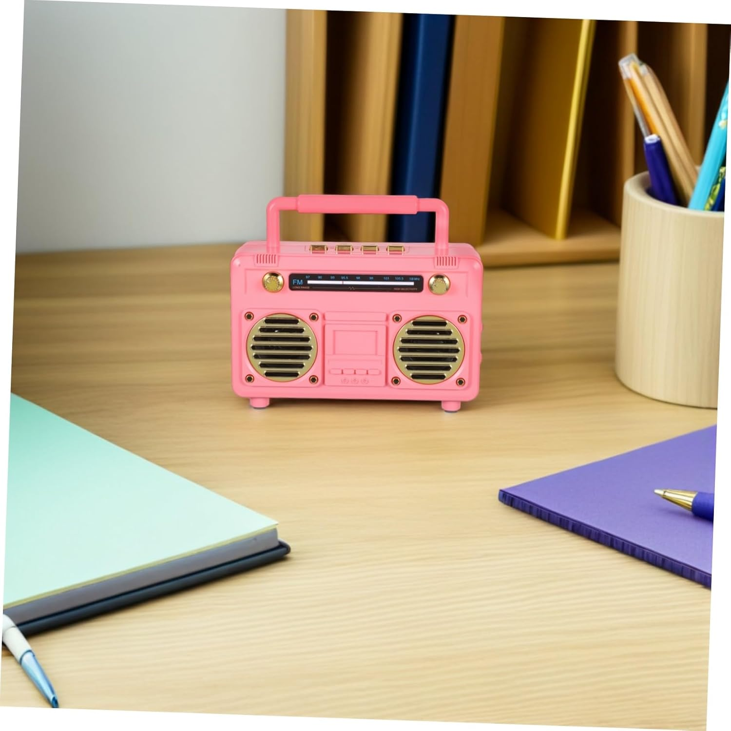 BRIGHTFUFU Vintage Mini Wireless Speaker Retro Design Portable Radio with Long Battery Life for Kitchen Desk Bedroom Office Party Outdoor Use