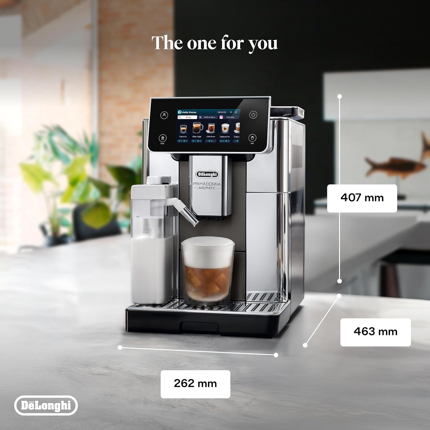 De'Longhi Primadonna Aromatic ECAM630.75.TM, Automatic Bean to Cup Coffee Machine, Stainless Steel, Cold Brew, Hot & Cool Milk Foam, 3.5'' TFT Display, Titanium/Black image number 1