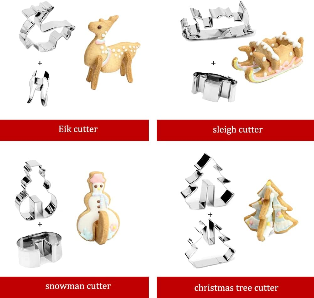 3D Christmas Cookie Cutters, 3D Gingerbread House Shape, Includes Christmas Tree, Snowman, Reindeer and Sleigh Shapes, for Biscuits, Baking, Kitchen Accessories, Pack of 18 image number 1