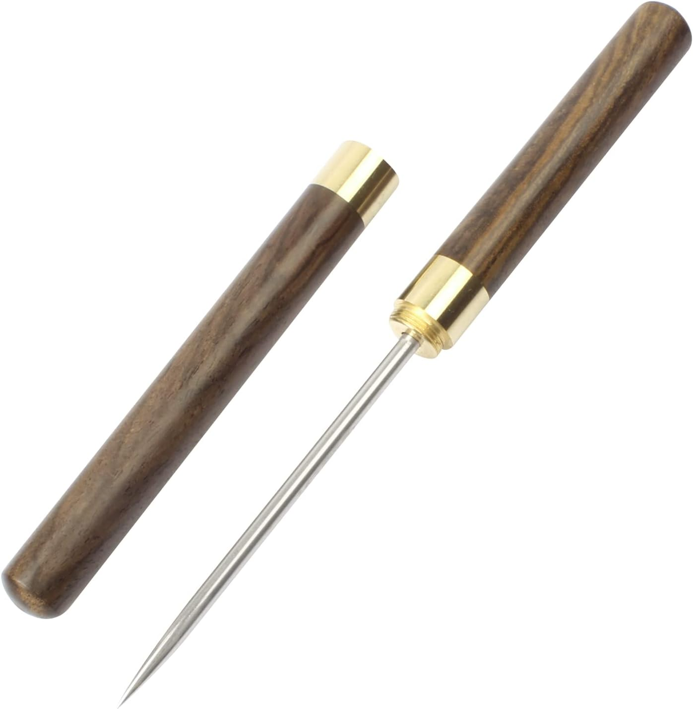 Stainless Steel Ice Pick, 9 Inch Pick Tool with Safety Cover, Non-Slip Wooden Handle Pick for Bars, Kitchen, Bartender Breaking Ice (M, Wood Color)