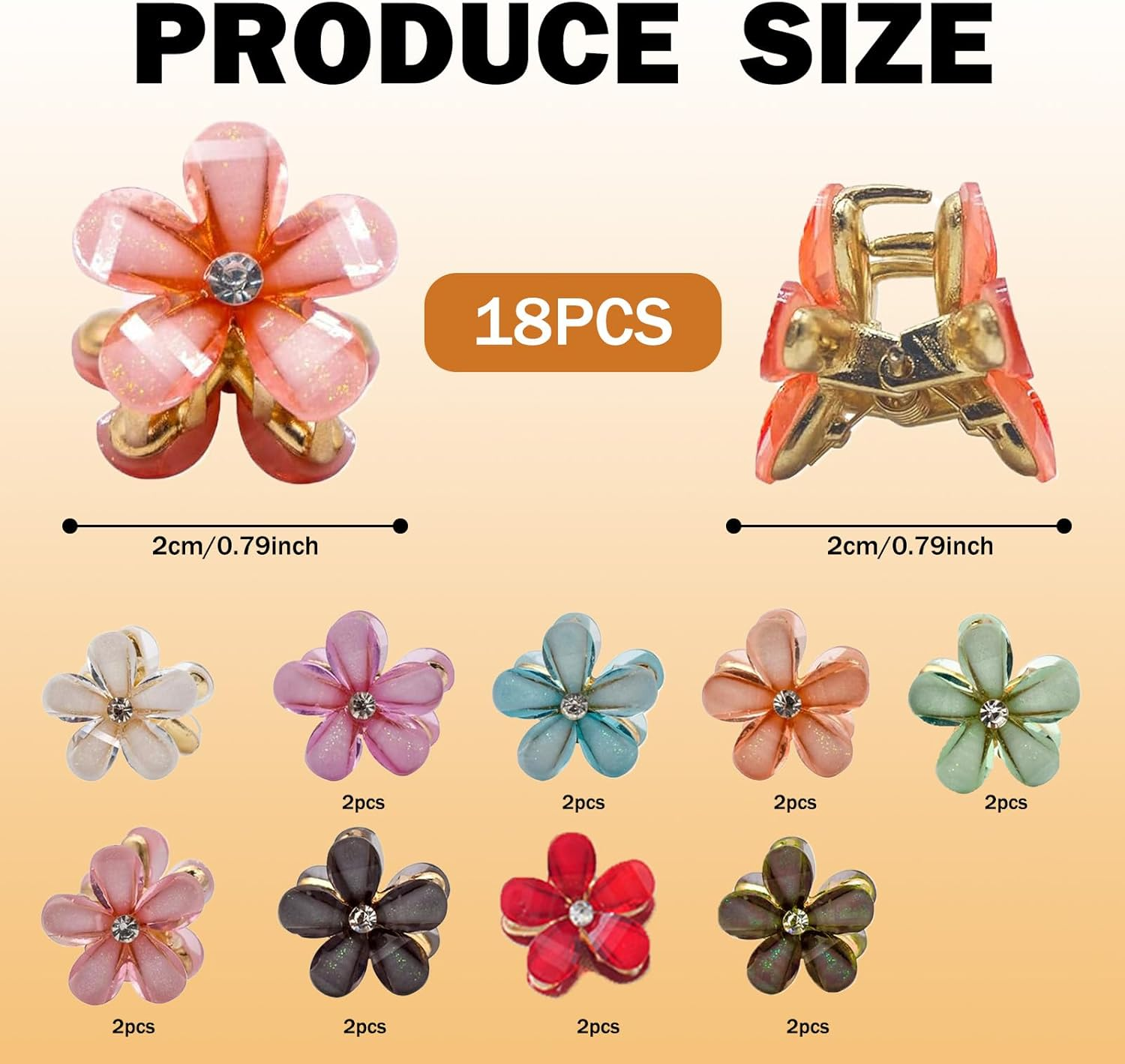 FISH DRAGATE Pack of 18 Flower Hair Clips, Small Flower Hair Clip, 9 Colours Flower Hair Clip, Flower Accessories, Flower Hair Clip, Mini Diamond Hair Clips for Girls, Women, Wedding, Party image number 5