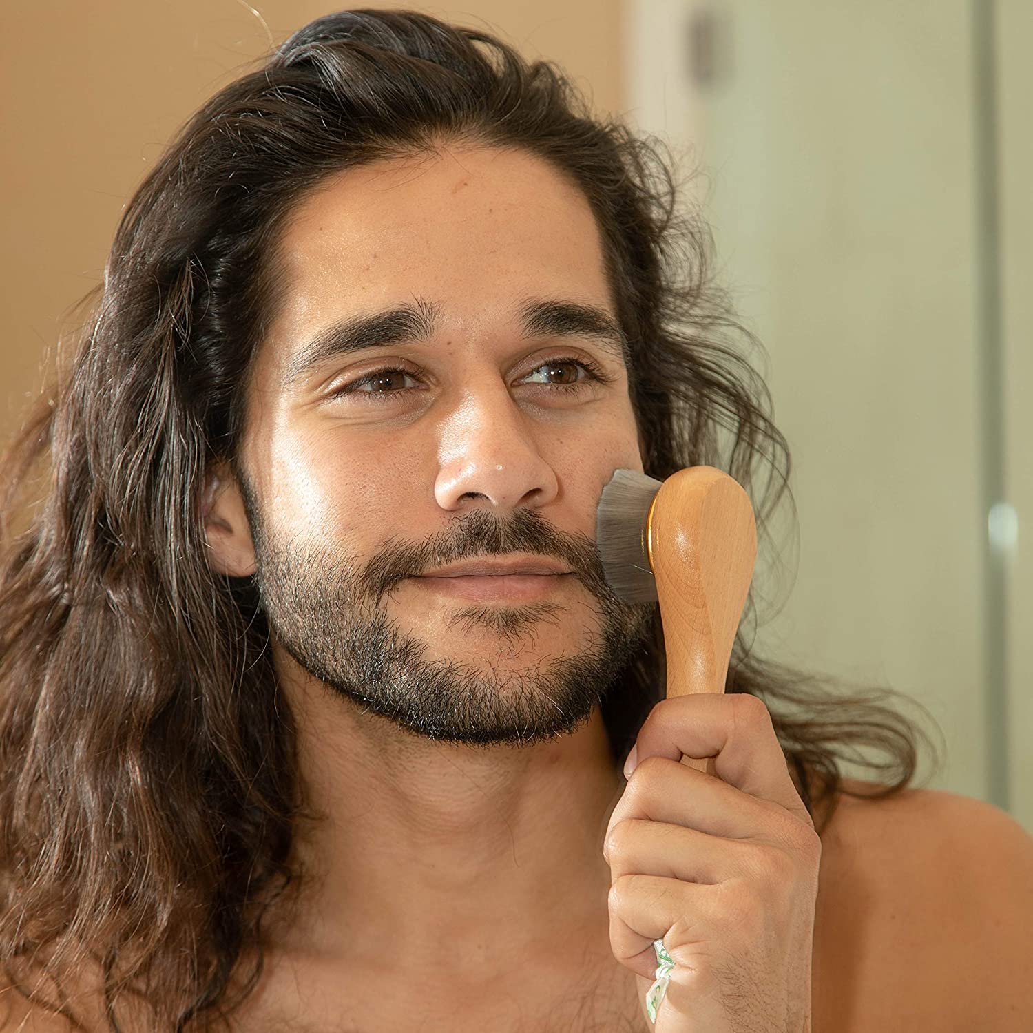 Grannaturals Manual Facial Cleansing Kabuki Brush - Skin Cleanser & Scrubber for Applying Foundation, Makeup, Face Mask, Acne Washing, Daily Deep Pore Cleaning - Men and Women image number 4