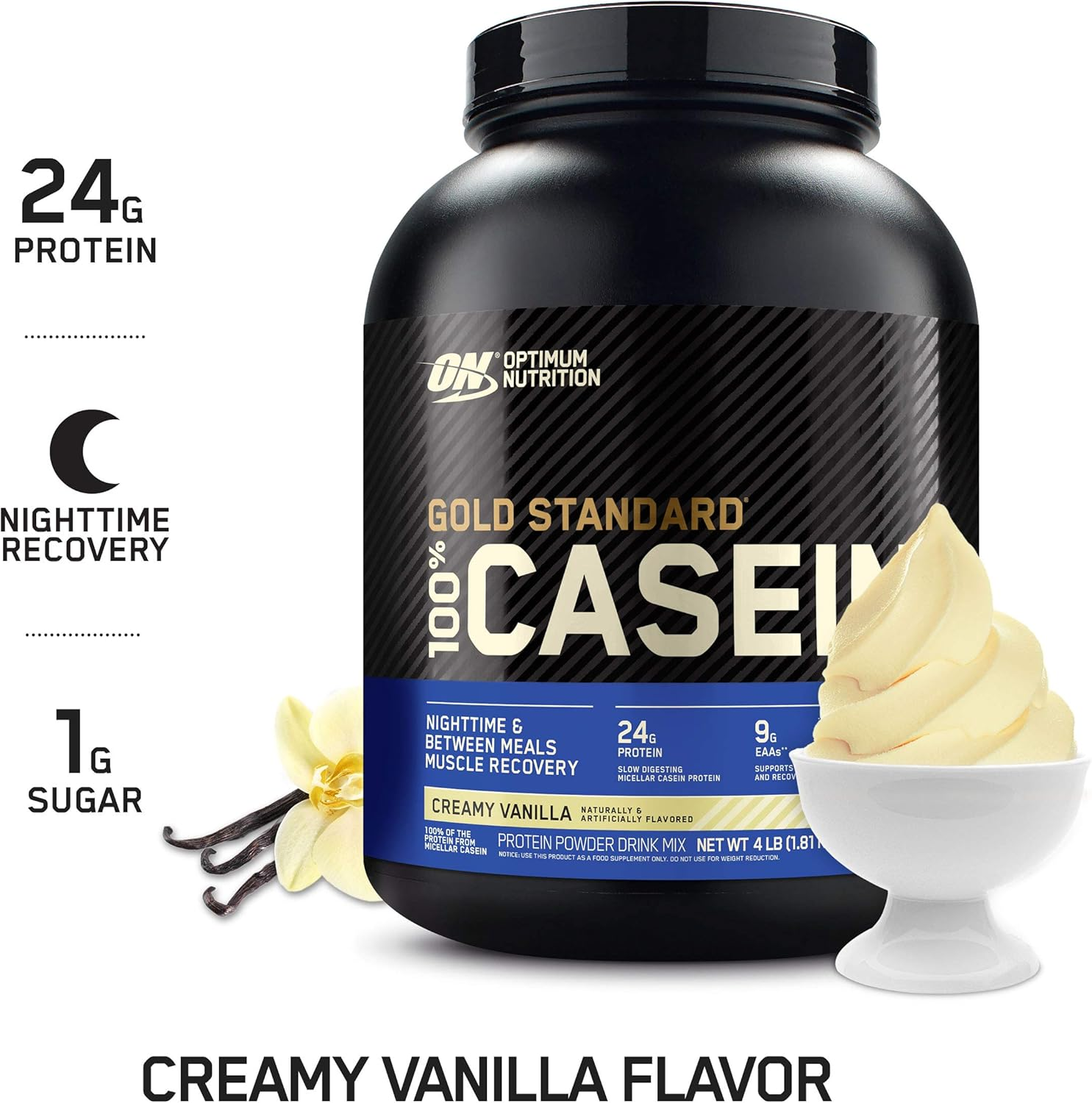 OPTIMUM NUTRITION Gold Standard 100% Casein Protein Powder, Vanilla Flavour 1.75Kg - [2024/2025 Plastic Neck Band Packaging May Vary] image number 3