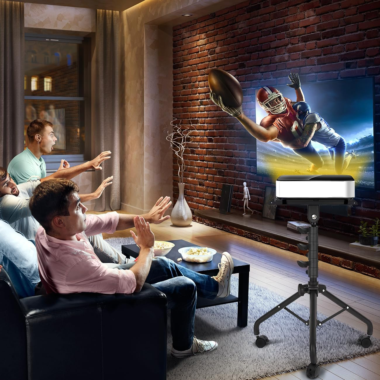 Aumerage Projector Stand with Phone Holder, Adjustable 60-130CM Foldable Tripod Floor Stand for Projector/Laptop, Portable Home Theater & Office Studio Equipment for Movies, Stage, Outdoor Use(With Wheels) image number 2