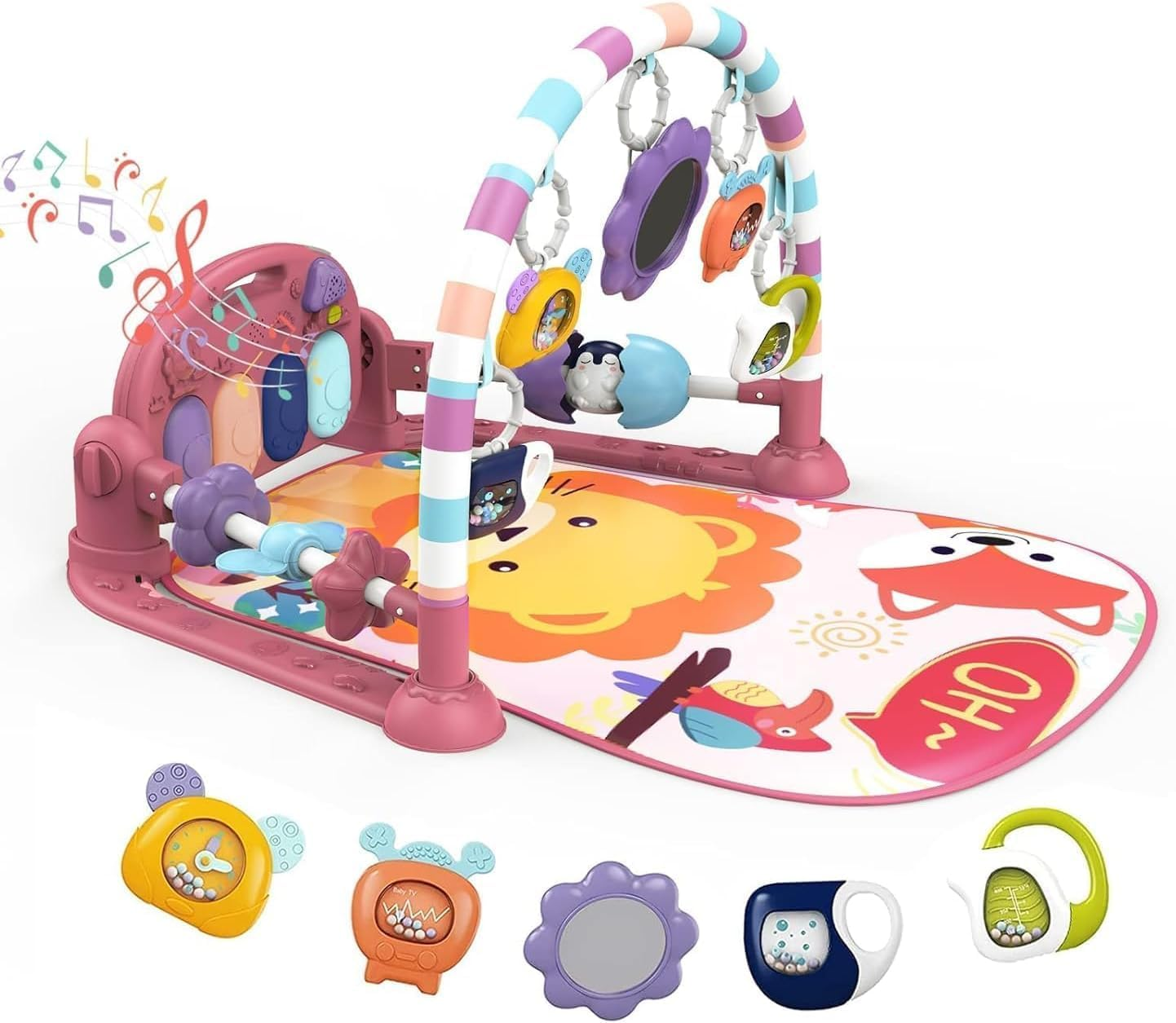 Veraste Baby Play Mat Baby Gym,Funny Play Piano Tummy Time Baby Activity Mat with 5 Infant Sensory Baby Toys, Music and Lights Boy & Girl Gifts for Newborn Baby 0 to 3 6 9 12 Months（New Blue）