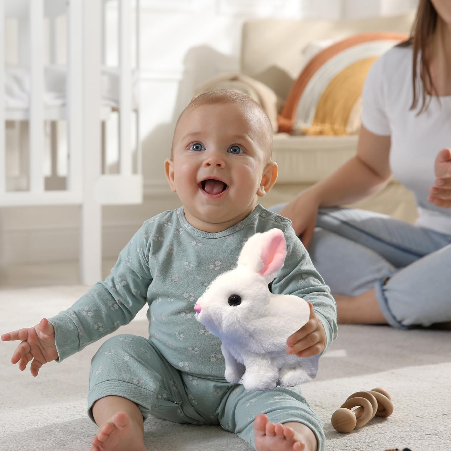 Plush Interactive Toy,Hopping Rabbit Interactive Electronic Pet Plush Bunny Toy with Sounds and Movements,Animated Walking Wiggle Ears Twitch Nose for Toddlers Birthday,Companion Animal for Kids image number 3