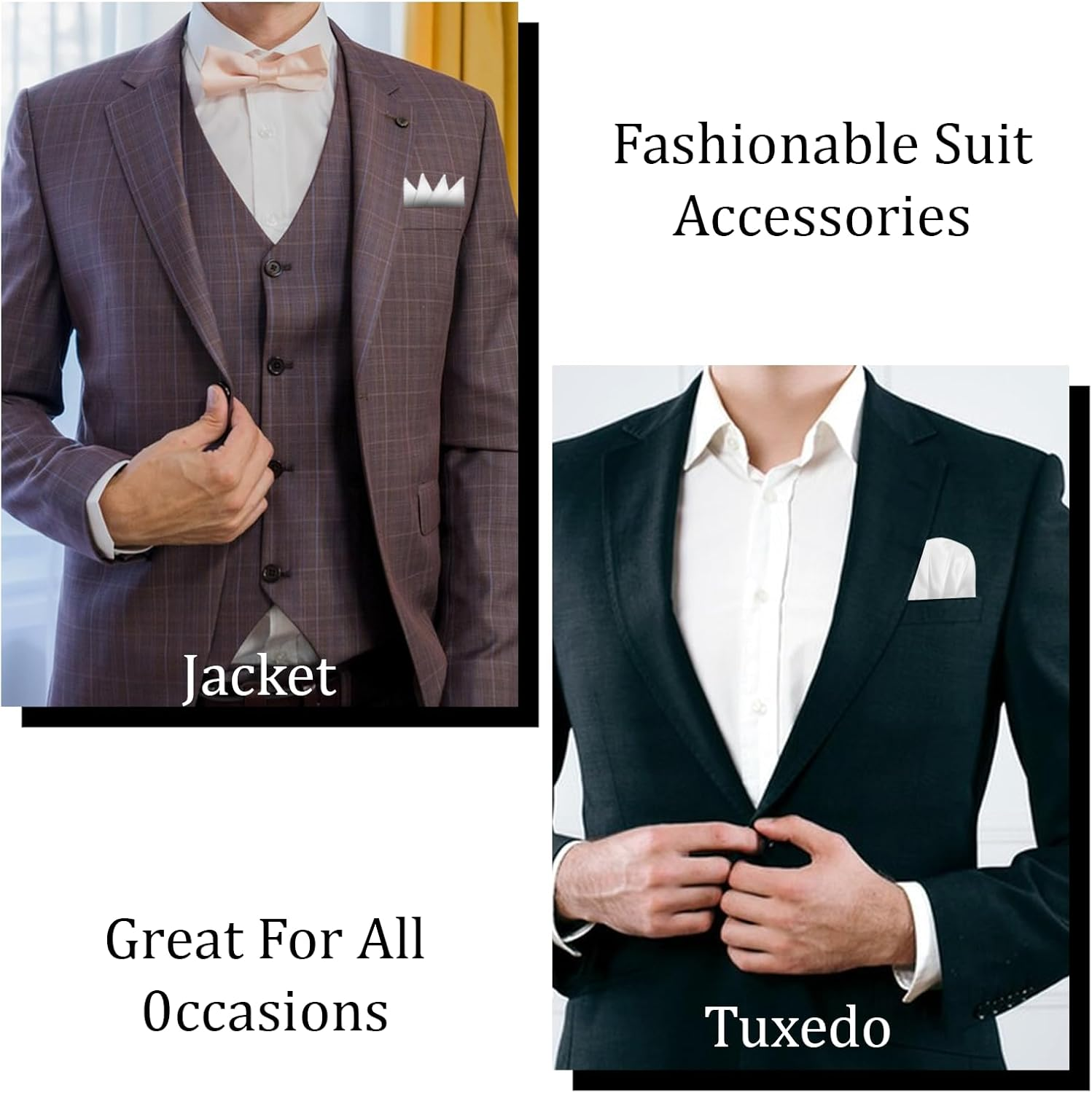 YBEATY 2PCS Prefolded Pocket Squares Pre-Folded Pocket Squares on Card Pockets Handkerchief White Masculine Polyester Suit Handkerchiefs Solid Color Pockets Hankies for Business Wedding Jacket Tuxedo