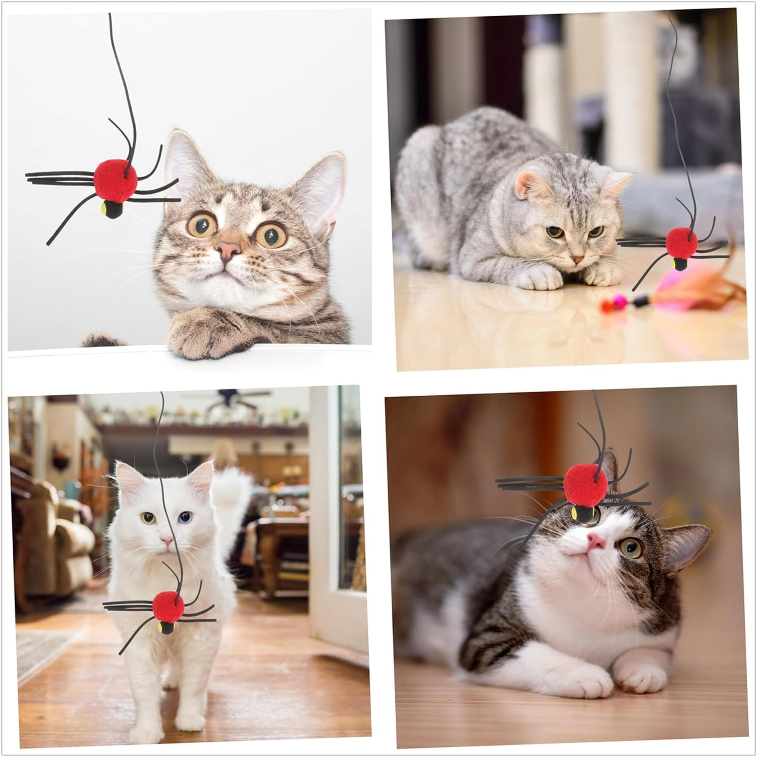 Lyfengdeam 6 PCS Hanging Door Cat Spider Toys,Interactive Cat Toys for Indoor Cats Kitten,Cat Toys with Retractable Rope and Bell,For Small Breeds,For Hunting,Exercise,Boredom Elimination