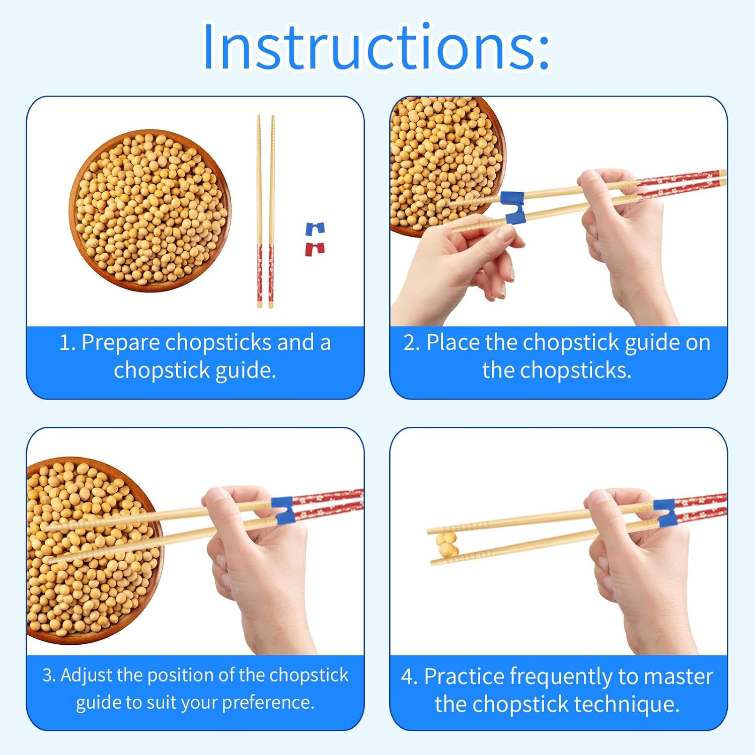 5Pcs Training Chopstick Helpers for Kids Adults, Reusable Chopsticks Trainer Set Anti-Slip Assistant Tool for Beginners Elderly Asian Food Learning image number 5