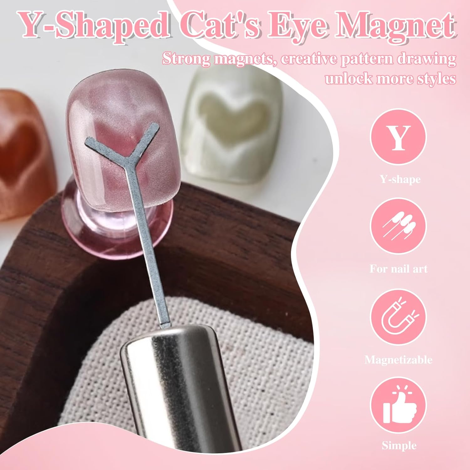 Y-Shaped Cat Eye Magnet for Heart Nail Design, Professional 2-In-1 Set with Metal Guide Plate, Compatible with All Magnetic Nail Polishes, Salon Quality for DIY Manicure at Home (*1) image number 3