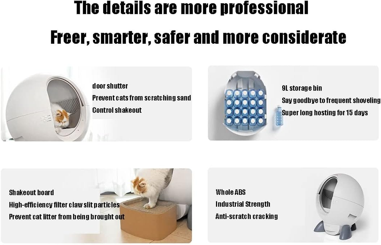 Self Cleaning Cat Litter Tray, Cat Litter Box, Odor Removal/60L Extra-Large Capacity, Smart Automatic Cat Toilet for Multiple Cats, Built-In Camera, Intelligent Identification of Multiple Cats image number 5