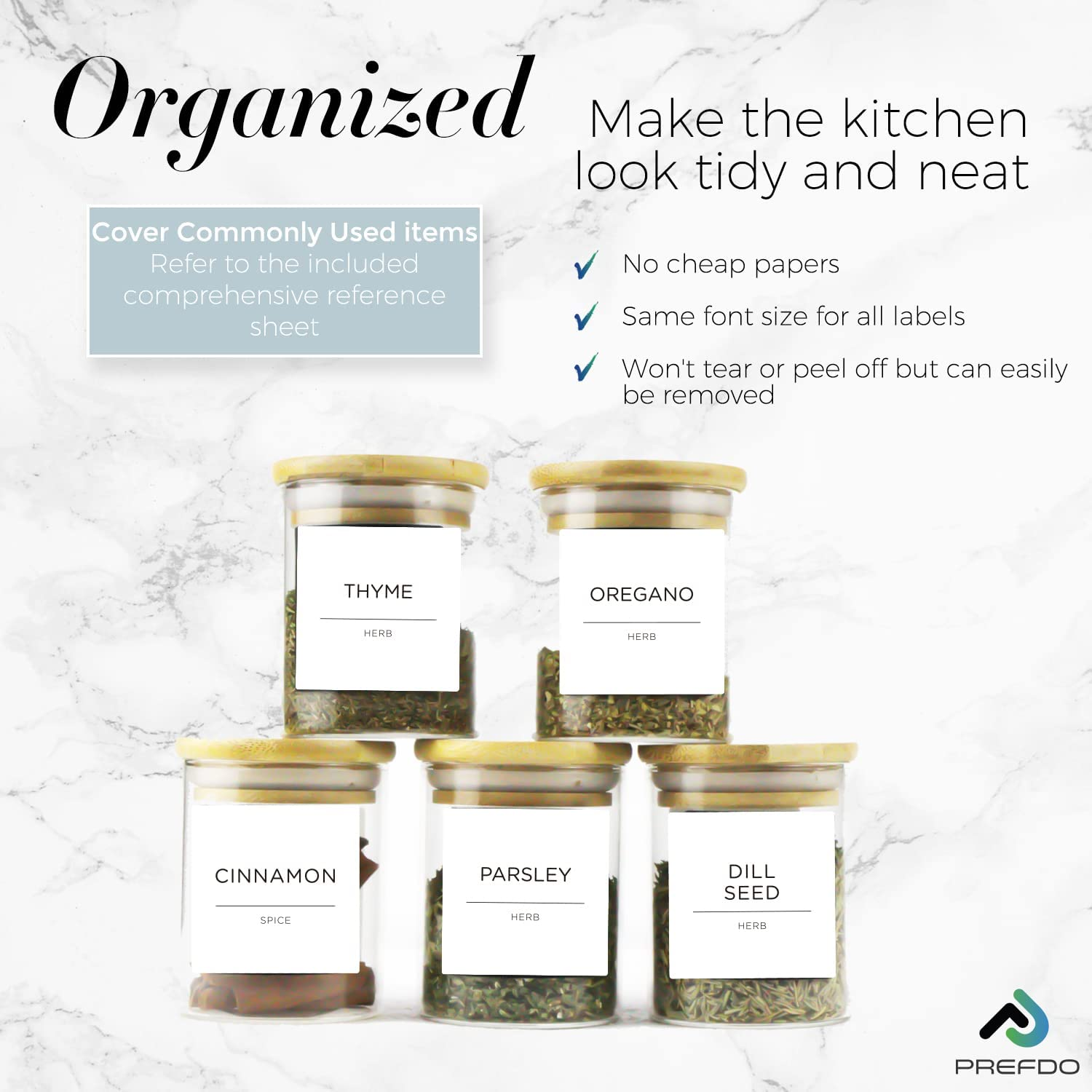 184 Spice Jar Labels, Prefdo Minimalist Preprinted White Sticker Black Text, Waterproof Seasoning Label Stickers for Pantry Spice Organization（White） image number 5