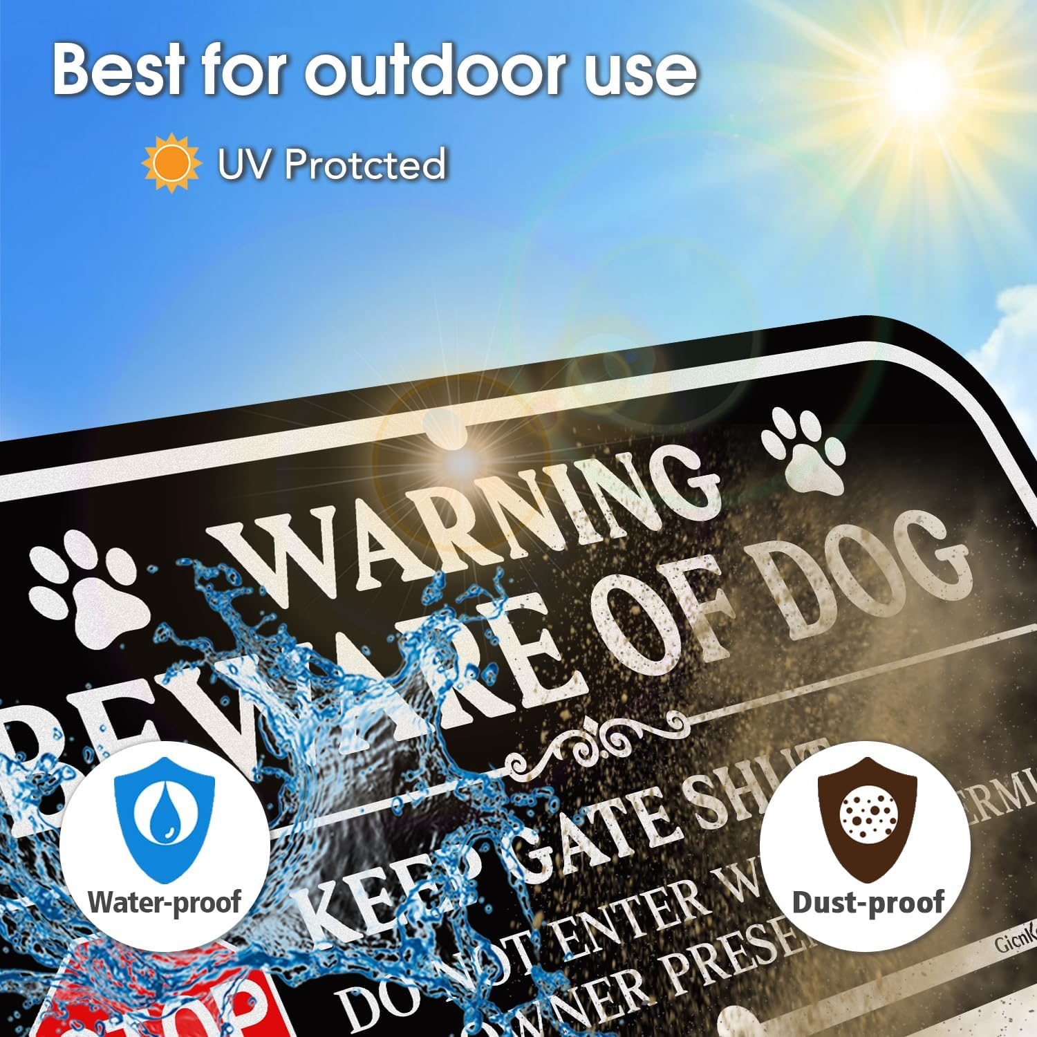 Gicnkeuz Beware of Dog Signs for Fence, 12"&times;6" Do Not Enter Aluminum Sign, Keep Gate Shut Sign, Fade Resistant/Waterproof, Indoor or Outdoor Use (2 Pack) image number 3