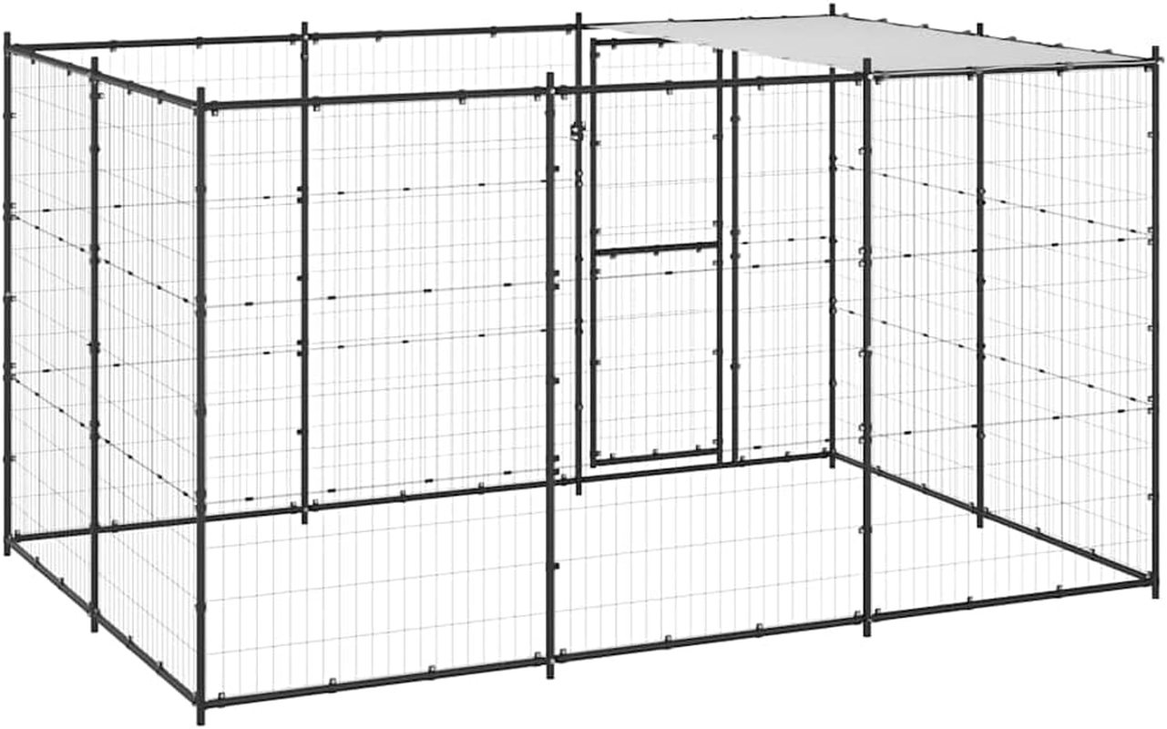 Outdoor Dog Kennel Steel with Roof Large Pet Enclosure 7.26 M&sup2; Backyard Shelter