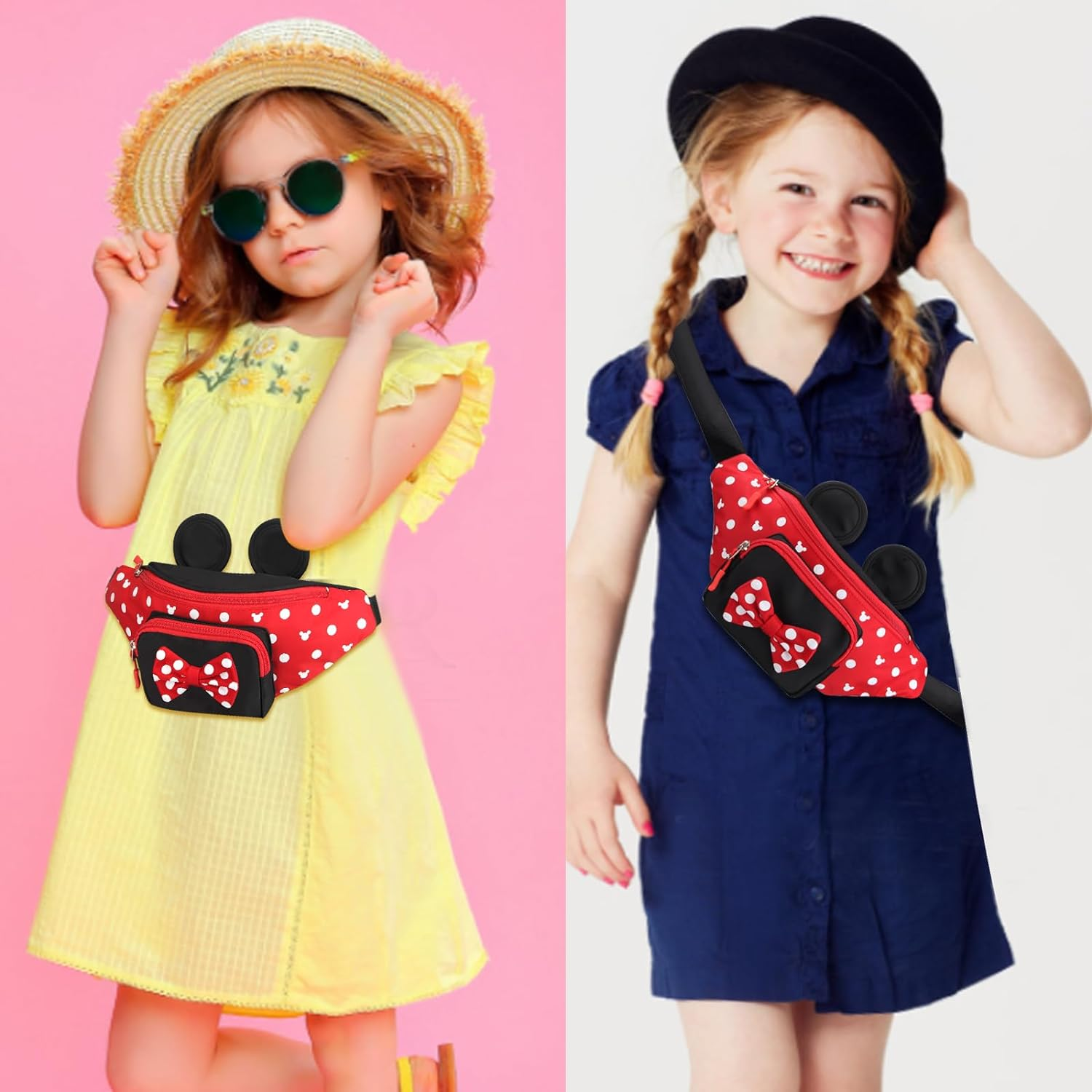 Cute Fanny Pack for Travel Fanny Pack Women Waist Pack Teen Girls Mini Mouse Belt Bag Cartoon Fanny Pack Hiking Bum Bags Outdoor Waist Bag with Mouse Ears, Red, Small, Disney Fanny Pack image number 4