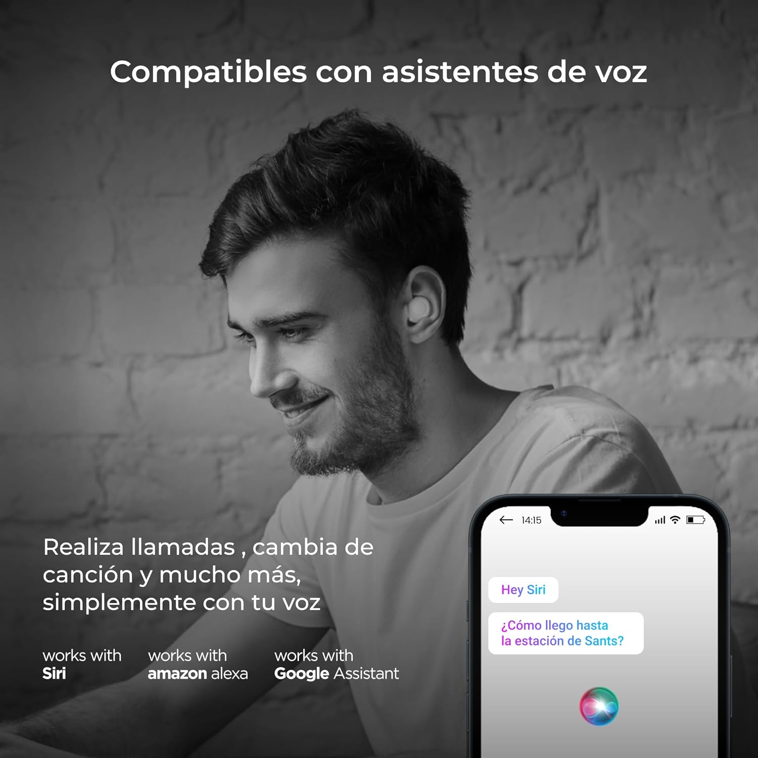 KSIX Oblivion Wireless Bluetooth Headphones, HD Microphone for Calls, Waterproof, Voice Assistants, 19 Hours Battery Life, True Wireless Stereo, Touch Control, Black