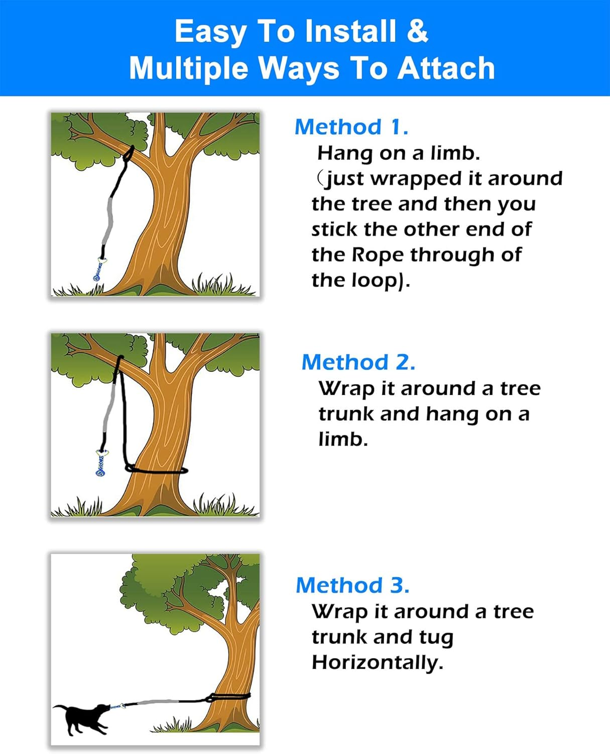 LOOBANI Outdoor Bungee Tug Toy，Dog Toy Hanging from Tree for Small to Large Dogs, Interactive Exercise Play Cord & Tether with Chew Rope Toy (Black) image number 2
