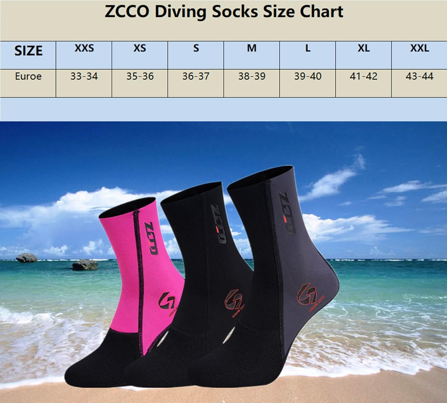 ZCCO 1.5Mm/3Mm Neoprene Diving Socks,Beach Water Socks for Men Women,Swim Socks for Diving,Snorkeling,Surfing,Water Sports image number 6