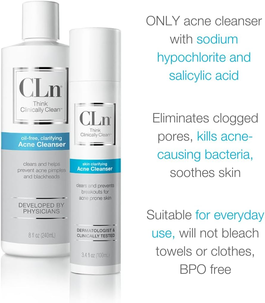Cln&reg; Acne Cleanser-The Only Facial Cleanser with 0.5% Salicylic Acid Preserved with Sodium Hypochlorite for Clarifying Skin from Blackheads & Breakouts, Oil-Free & Fragrance-Free, 3.4 Fl. Oz. image number 3