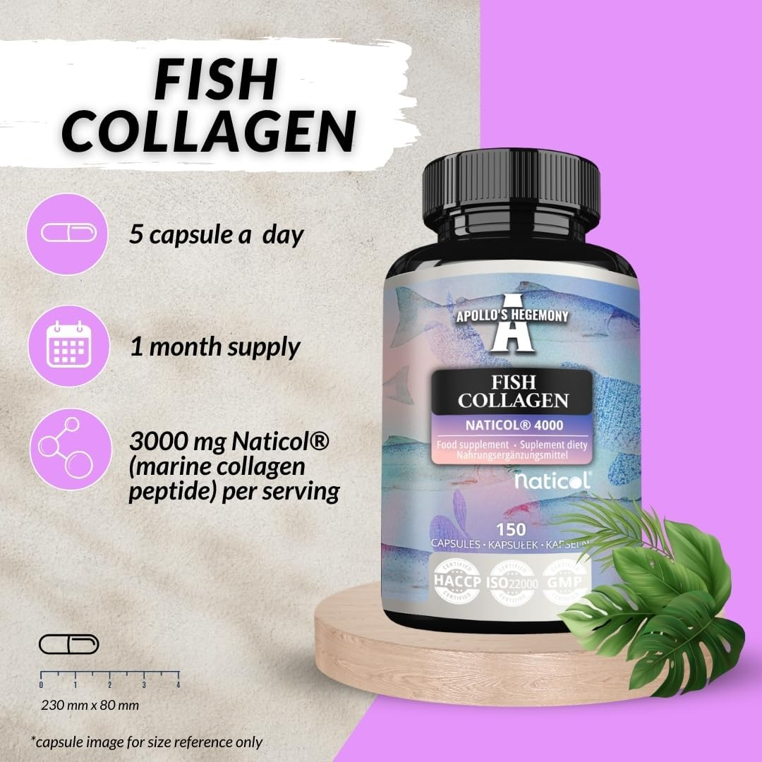 Marine Collagen Peptides Naticol&reg; - 3000 Mg per Serving - 150 Capsules - 1 Month Supply - Fish Collagen Protein for Healthy Skin, Joints and Hair - by Apollo'S Hegemony image number 1