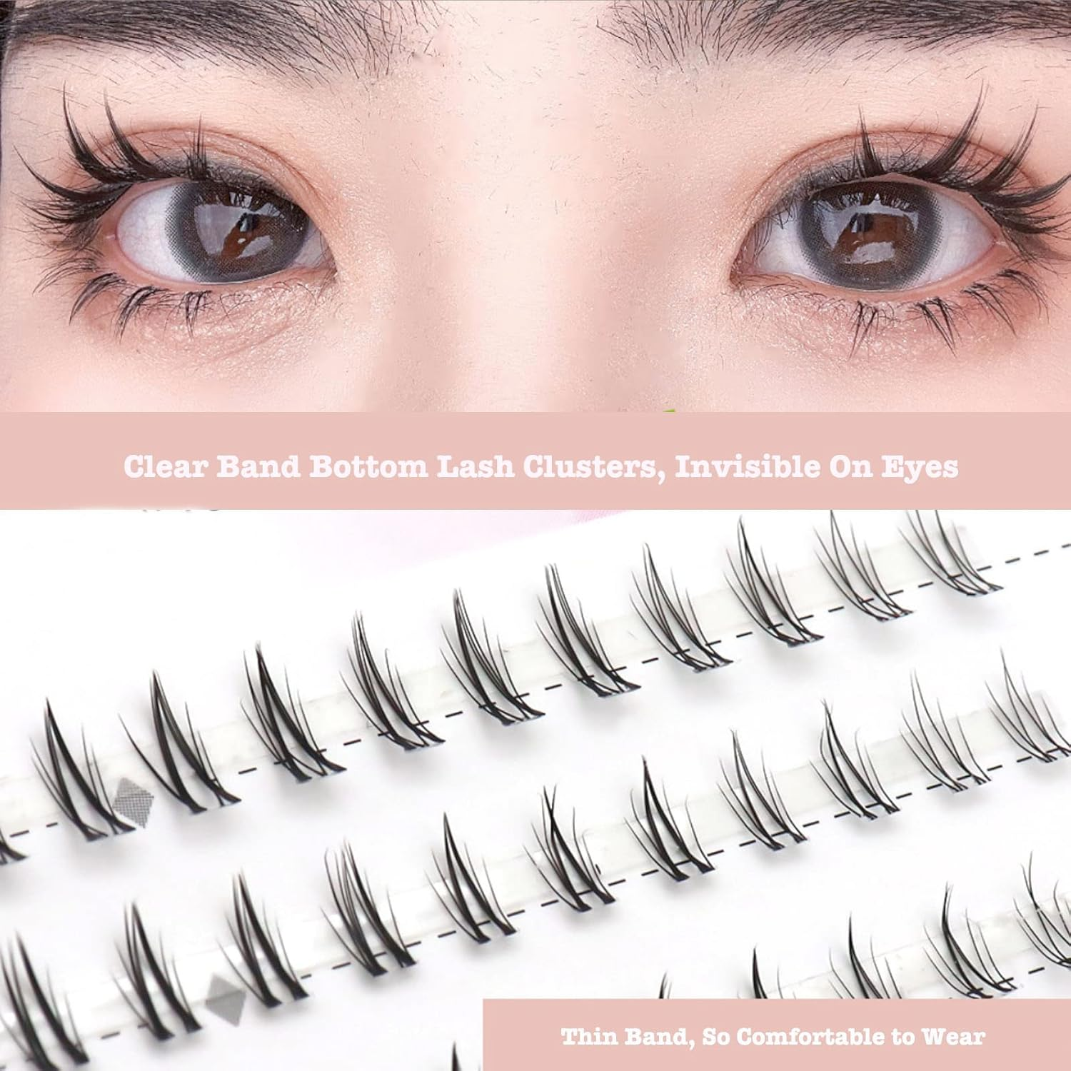 Bottom Lash Clusters DIY Eyelash Extensions - DAODER 90Pcs Wispy Natural Look Clear Band Lashes for Bottom Eyelashes 6Mm image number 2