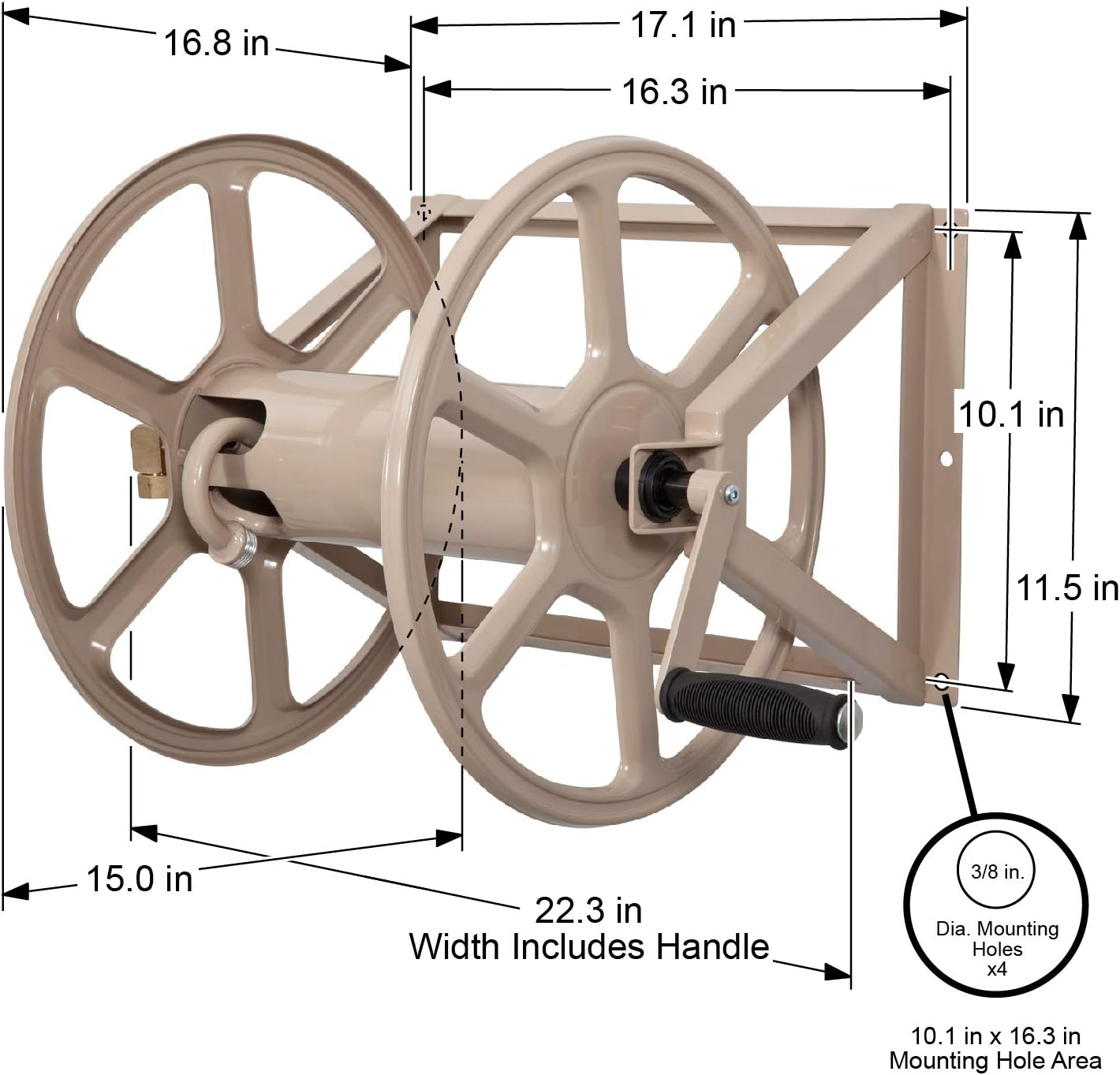 Liberty Garden 709 Steel Wall/Floor Mounted Hose Reel, Holds 200-Feet of 5/8-Inch Hose - Tan - Tan image number 6