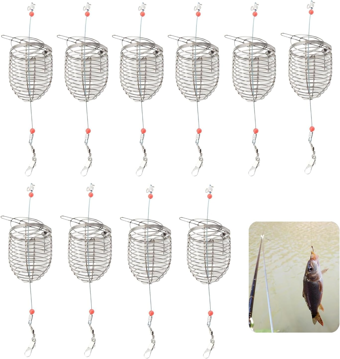 Taicols Fishing Bait Traps Cage,10 Pcs Stainless Steel Feeder Basket Lure Holder Tackle Metal Lures Hamper Crawfish Baskets Fish Carp Crab Accessories Hair Crayfish Spring Rod Coil Banks Chum Bag image number 3