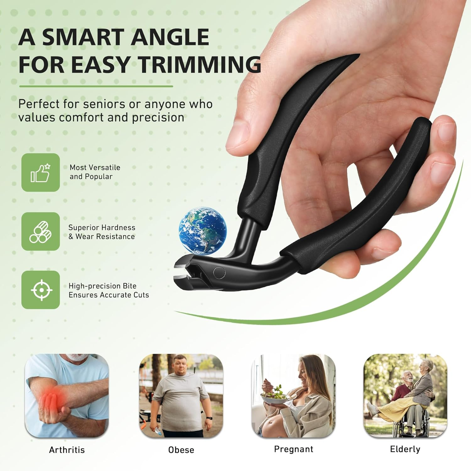 BALUCA Curved Head Toenail Clippers for Seniors for Thick Toenails, Long Handle Toe Nail Clippers with Catcher, German Stainless Steel Angled Nail Clippers with Silicone-Grip - Black image number 2