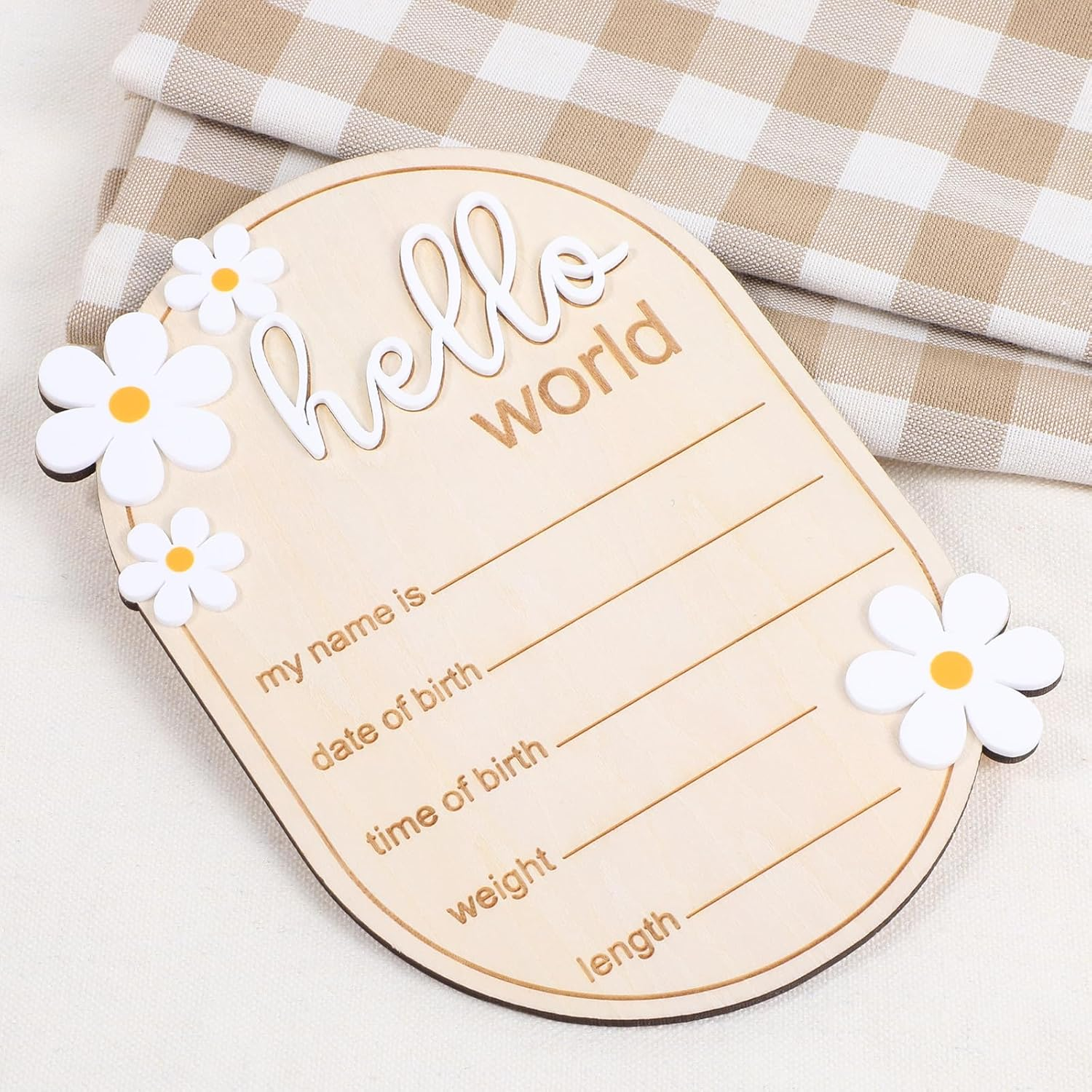 YQQYG Hello World Sign, Wooden Newborn Announcement Sign Birth Announcement Signs for Hospital Nursery Baby Room Baby Baptism Daisy Decoration image number 5