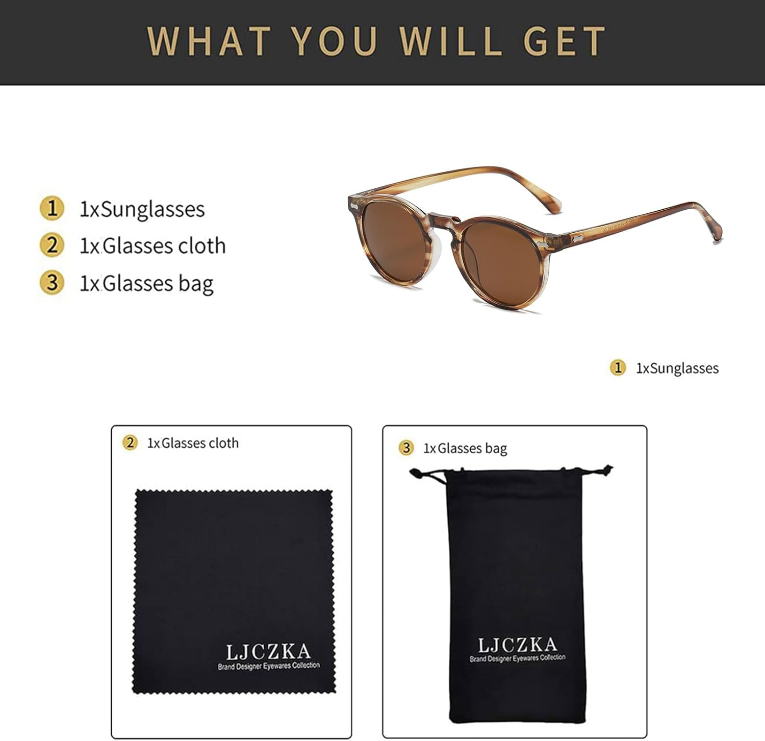 LJCZKA Small Retro round Polarized Sunglasses for Women Men, Vintage Polarised Sunglasses Classic Trendy Shades UV400 Protection