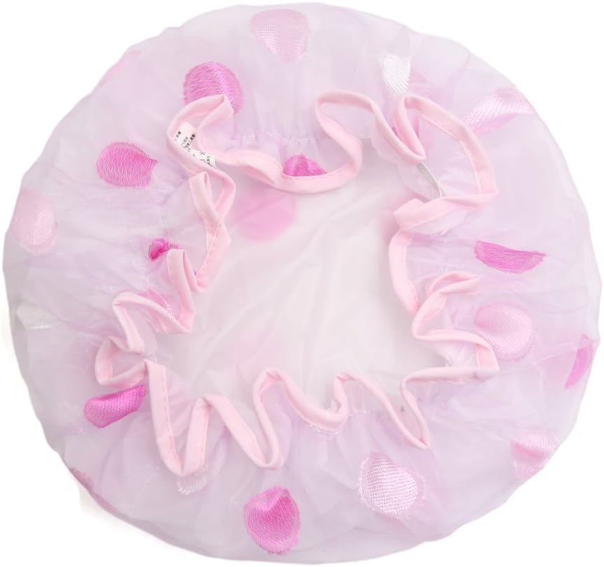 Ruilogod Rose Red PEVA Lining Dual Layers Big Dots Waterproof Shower Bath Salon Hair Cap Hat