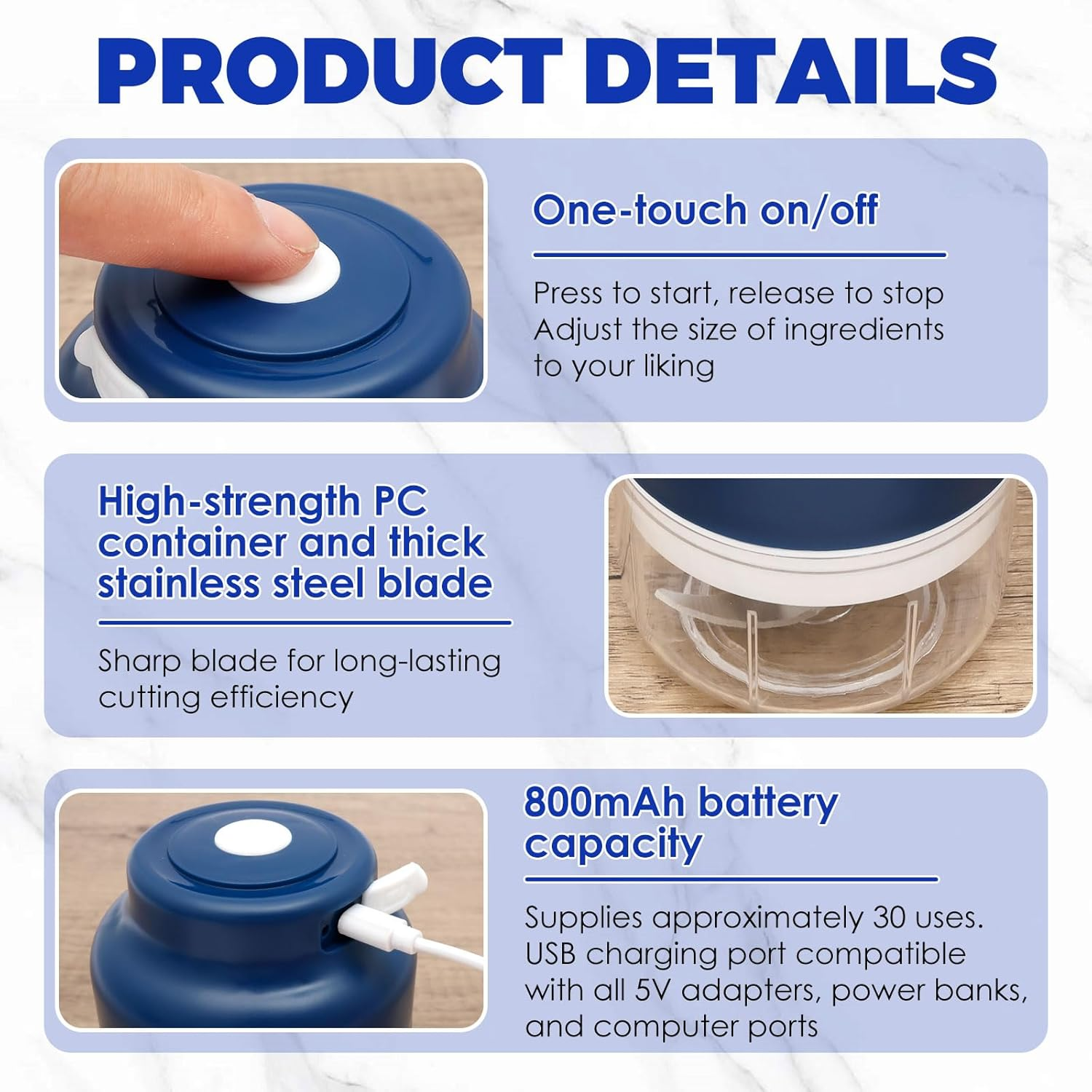 Rdjeokf Electric Garlic Chopper, USB Rechargeable Portable Food Processor, 250/300ML Garlic Grinder, Vegetable Chopper, Electric Food Crusher for Small Vegetable Onion Tomato Pepper Herb (250ML)