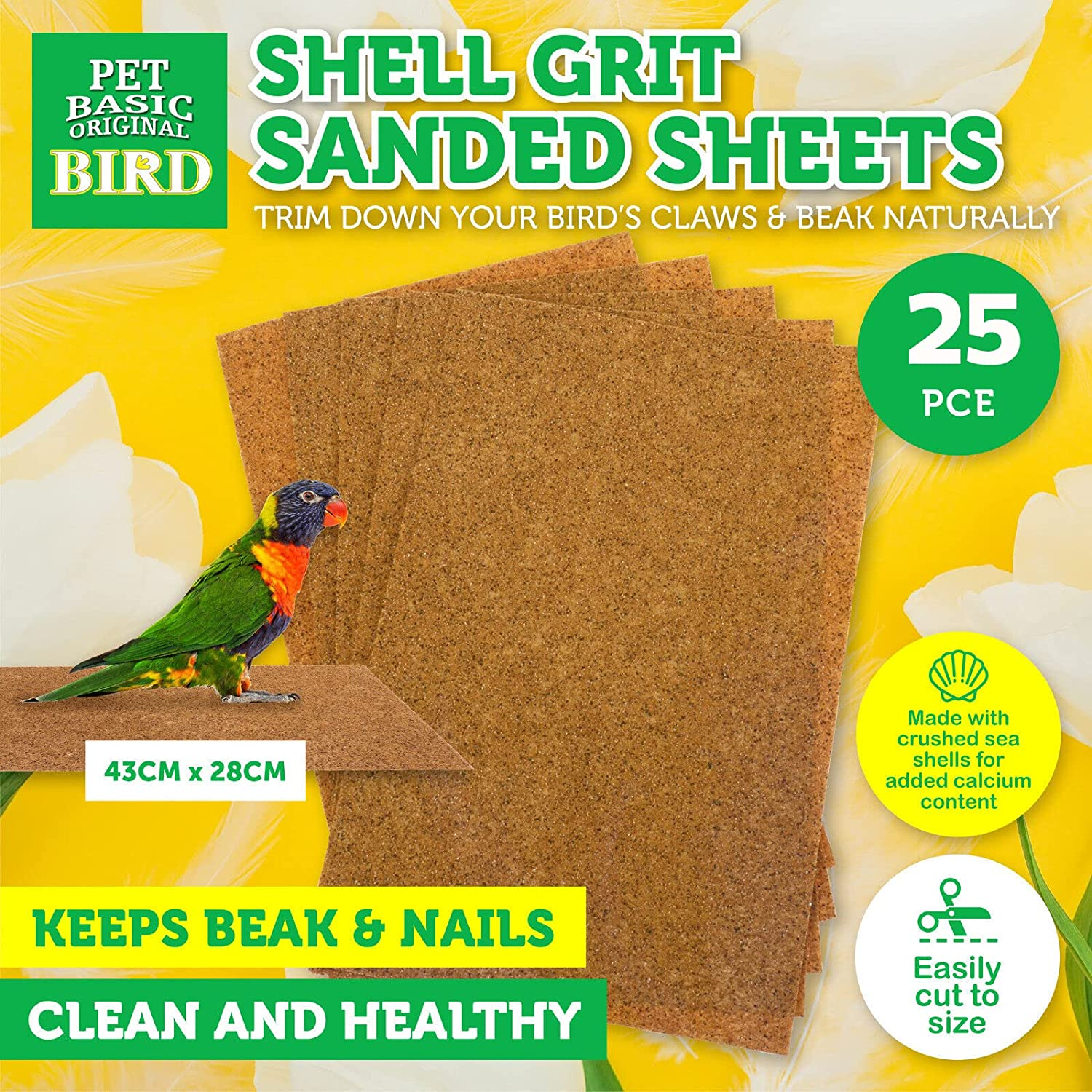 [25PCE] Pet Basic Cage Liner Sheets for Trimm & Shap down Claws Beak Naturally - 25Pce, 43X28Cm, Free from Mess, Enriched with Calcium, No Risk, Perfect for Pet Birds image number 6