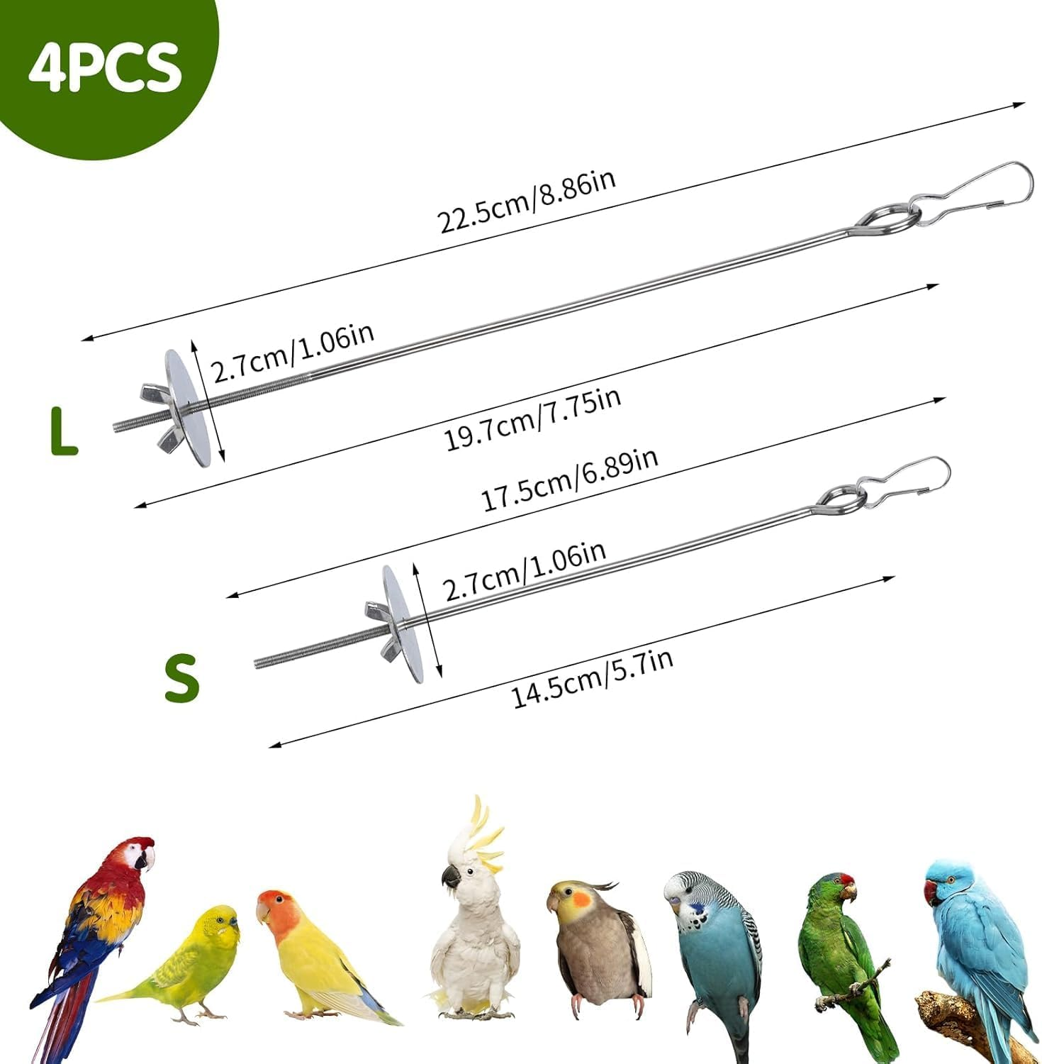 Stainless Steel Bird Treat Skewers, 4Pcs Stainless Steel Bird Treat Feeders Skewer, Parrot Fruit and Vegetable Holder, Parrot Vegetable Stick Skewers, Parrot Treats Fruit Stick Bird Food Skewer image number 6