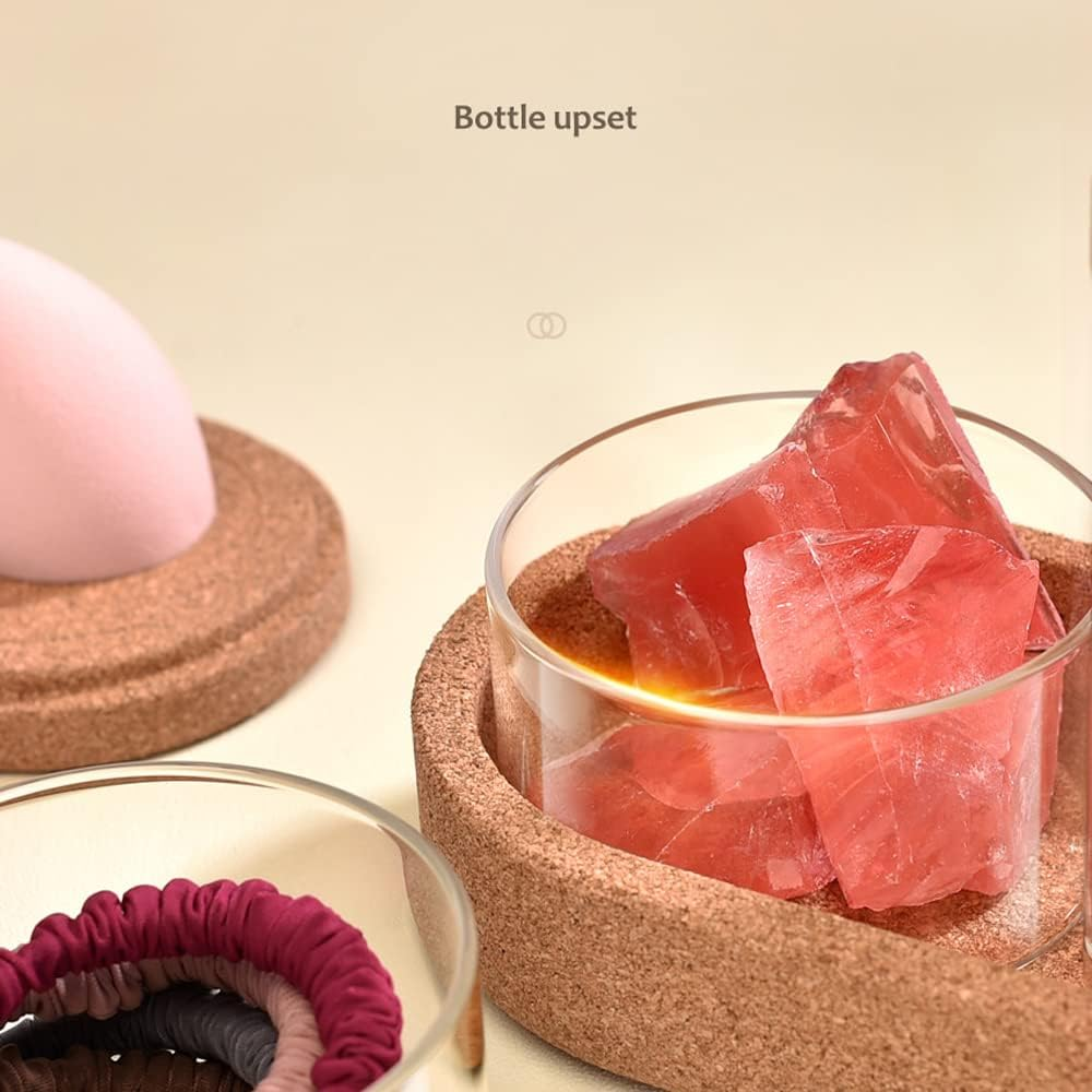 Bathroom Storage Organizer, 4 Pack Apothecary Glass Jars with Lids, for Cotton Swabs, Cotton Pads, Bath Salts, Makeup Sponges, and Hair Accessories(Glass&Tray) image number 5