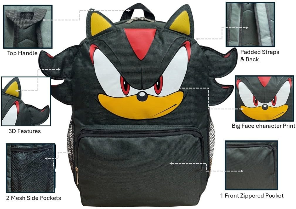 Ruz Sonic the Hedgehog 14" Backpack with 3D Features, Sonic - Shadow Kid'S School Bag