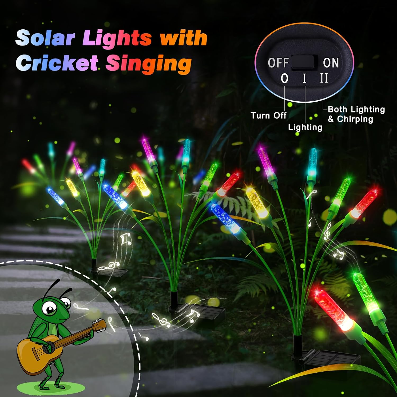 Bluefire 2 Pack Solar Garden Lights, 30 Inch Crystal Solar Reed Garden Lights with 12 Bulbs, Waterproof Outdoor Patio Light for Pathway Yard Walkway Patio Lawns Wedding Party(Multicolor) image number 6