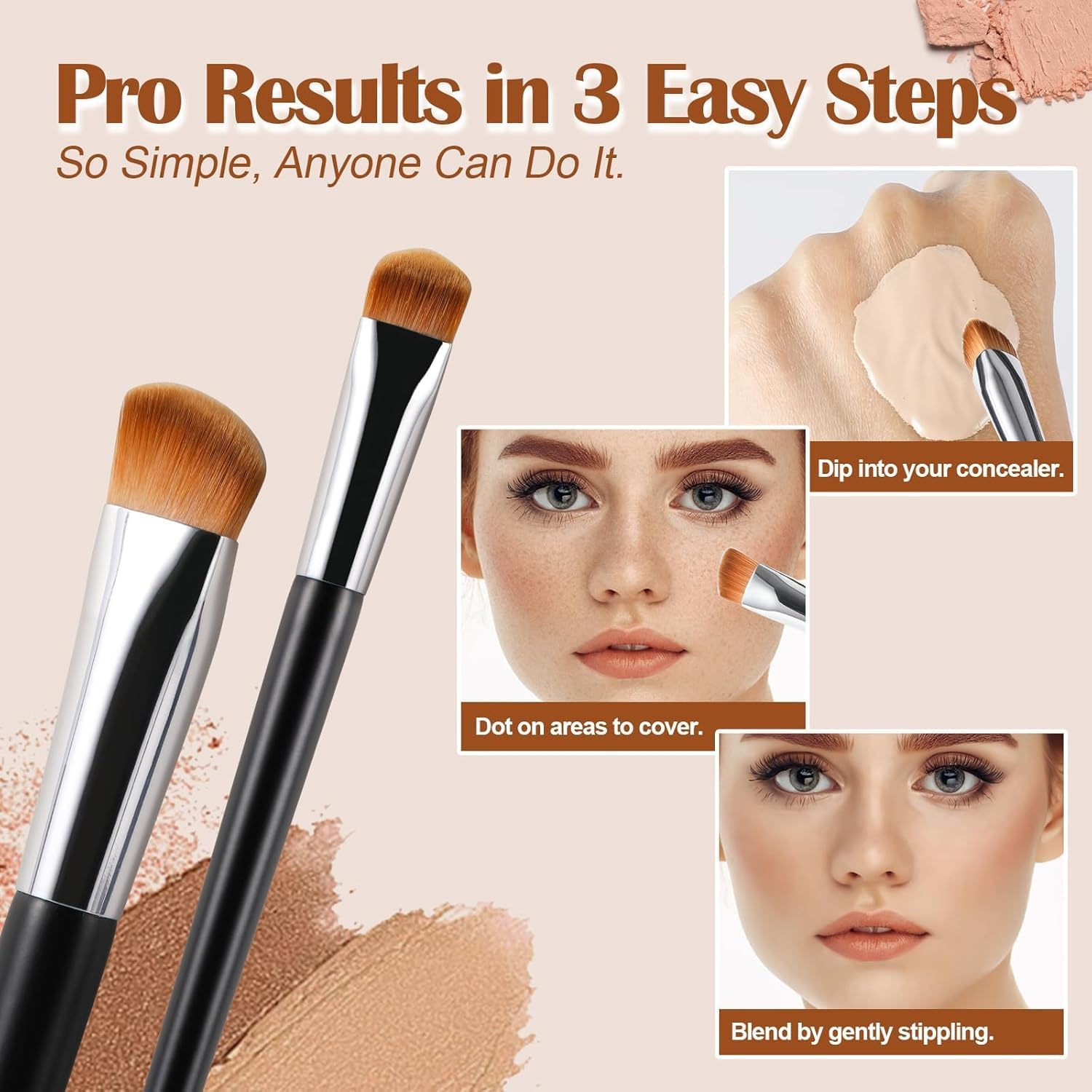 Concealer Brush under Eye, Small Triangle Brushes for Precise Coverage Dark Circles Blemishes Acne, Easy Blending for Concealer Contour, Cream/Liquid Makeup Brush image number 3
