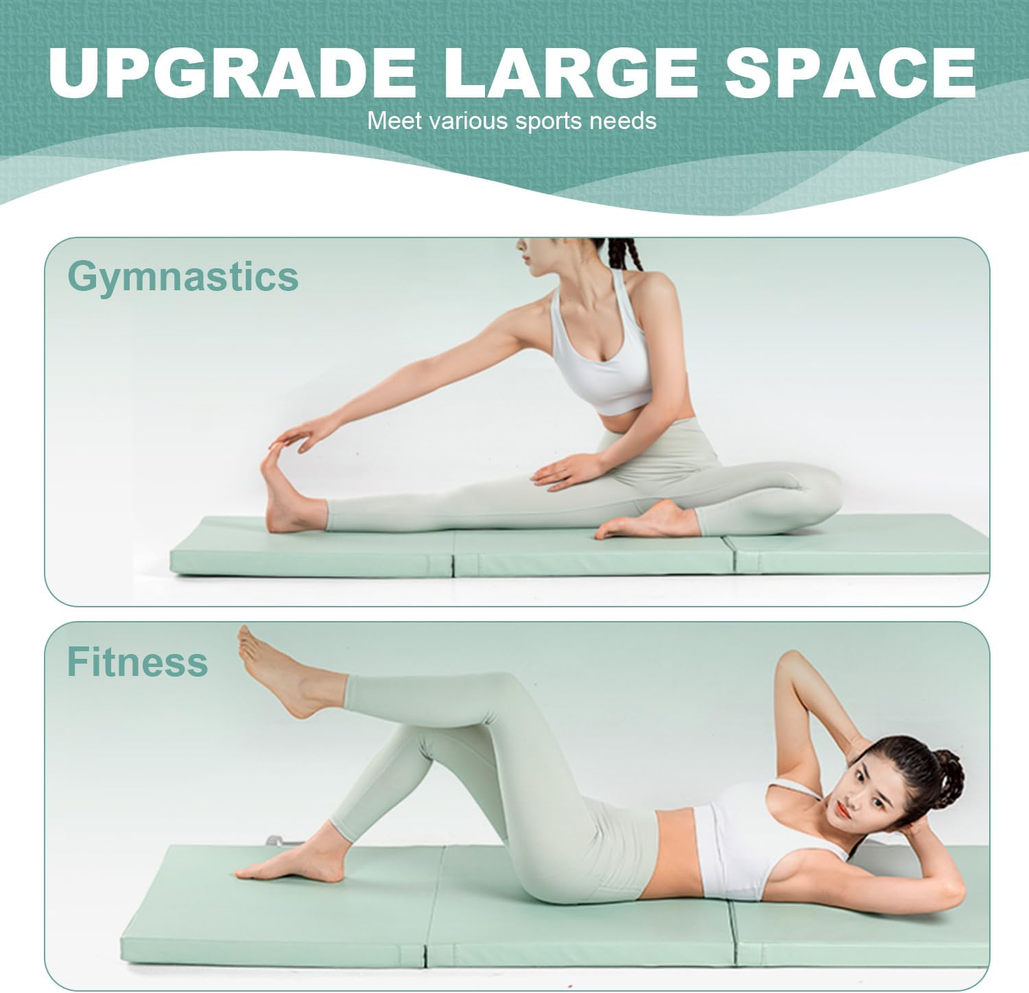 3 Fold PVC Waterproof Gymnastics Mat - 180X60Cm Large Exercise Mat, 5Cm Thick, Non-Slip & Soft Rebound ,Foldable with Carry Handles for Portable Home Fitness, Ideal for Gymnastics, Yoga, Workout, Toning & Stretching, Space-Saving Design image number 2