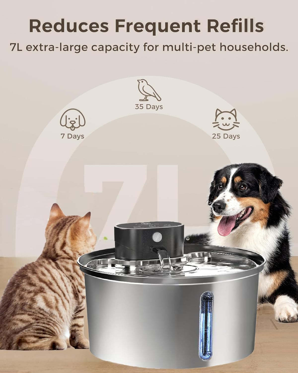 Wireless Dog Water Fountain,7L/236Oz Automatic Cat Water Fountain Battery Operated, Stainless Steel Multi Pet Fountain, Super Quiet with Triple Filtration, Great for Large Dogs Cats and Multi-Pet Home image number 6