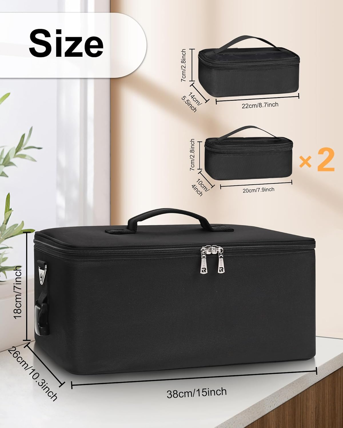 Makeup Bag Large Makeup Case Professional Cosmetic Storage Organizer Box Brush Holder with 3 Clear Set Bags & Lipstick Plate for Makeup Artists with Shoulder Strap & Adjustable Dividers (Black, Large) image number 1