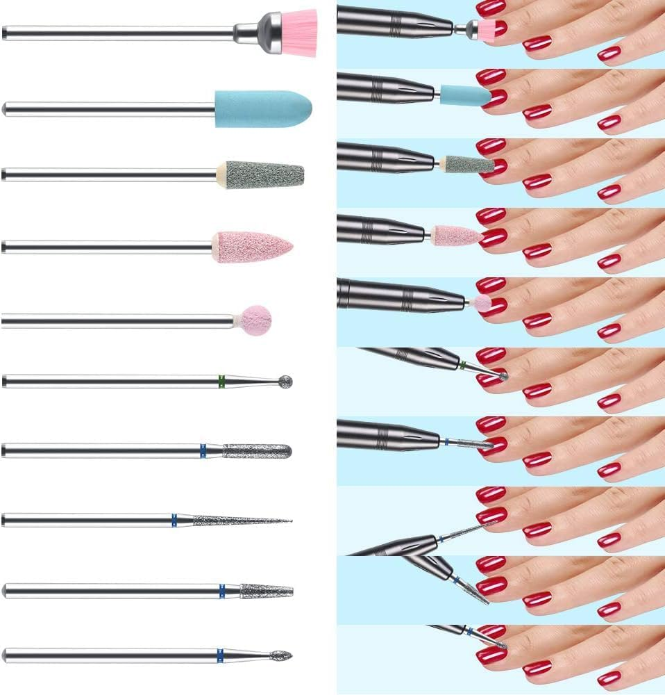URAQT Nail Drill Bits Set, 10 Pcs Electric Nail Drill Kit 3/32", "Professional Cuticle Polishing Bits for Acrylic Gel Nails, Electric Nail Files Manicure Pedicure Drill Tool image number 5