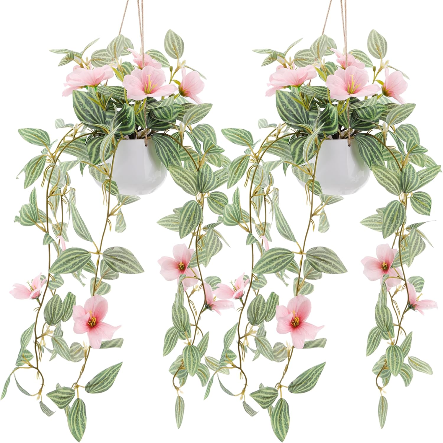 2 Pack Fake Hanging Plants Artificial Decor Simulation Hanging Plants with Champagne Flower Samll Natural Ivy Greenery D&eacute;cor Bedroom Garden Farmhouse Wall Shelf Indoor Outdoor