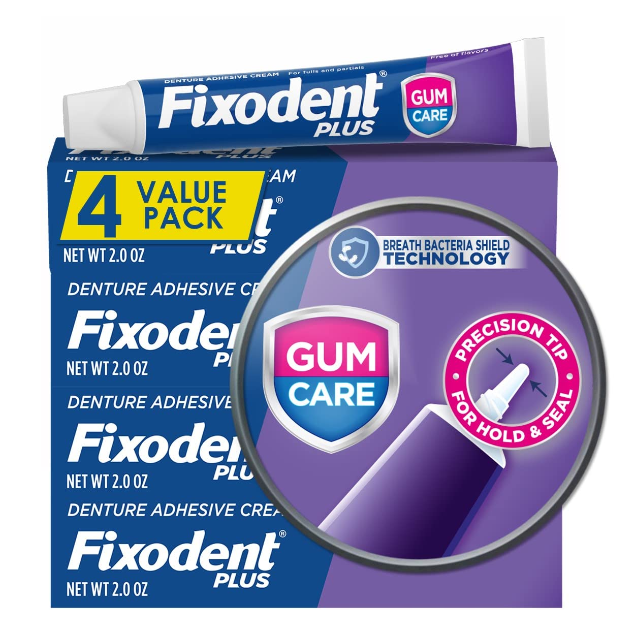 Fixodent plus Denture Adhesive Cream 2 Oz (Pack of 4)