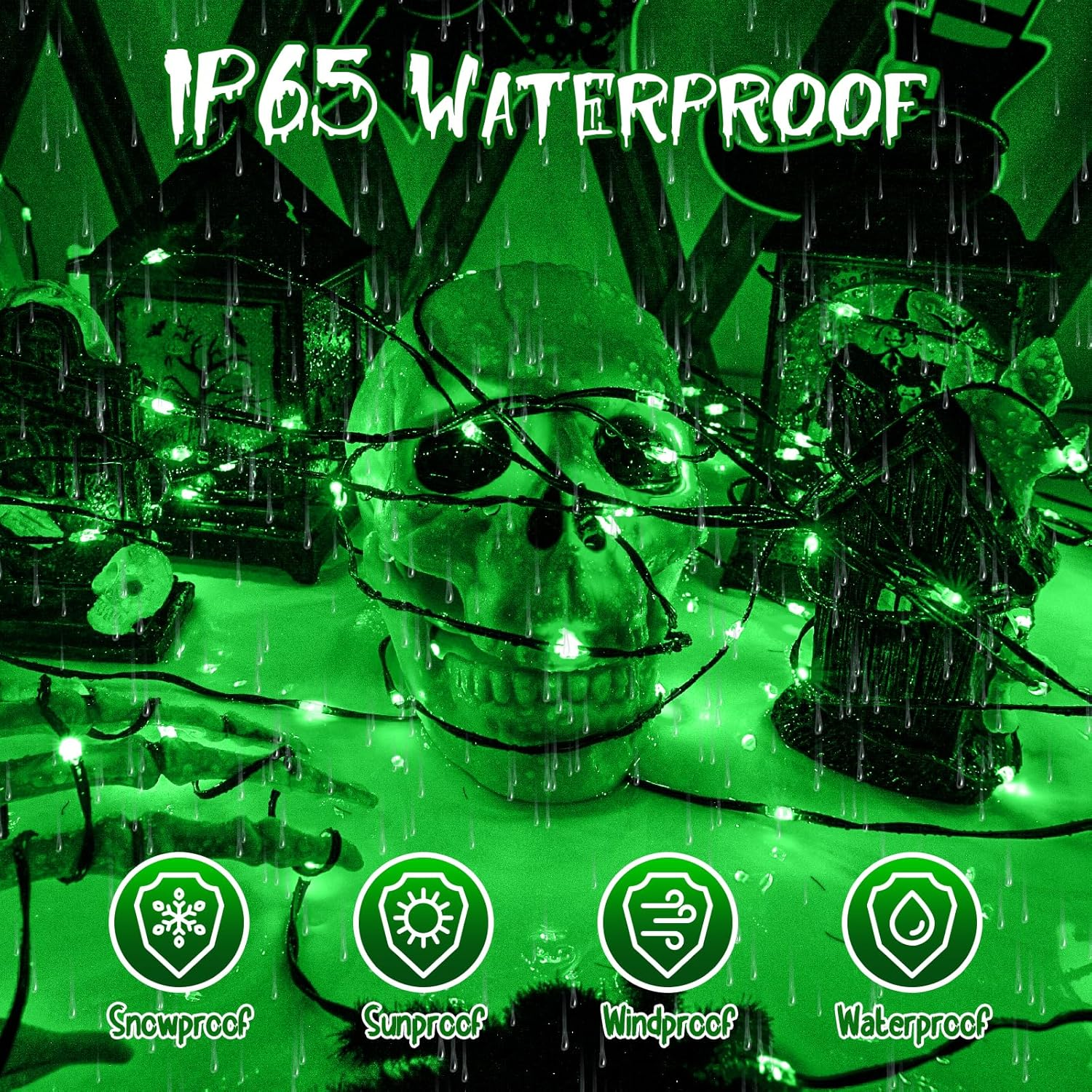 Pack of 2 Halloween Fairy Lights Battery, 5 M 50 LED Green Micro Fairy Lights Battery Operated with Timer, IP65 Waterproof Halloween Decoration Outdoor for Fireplace, Tree, Room, Garden image number 1