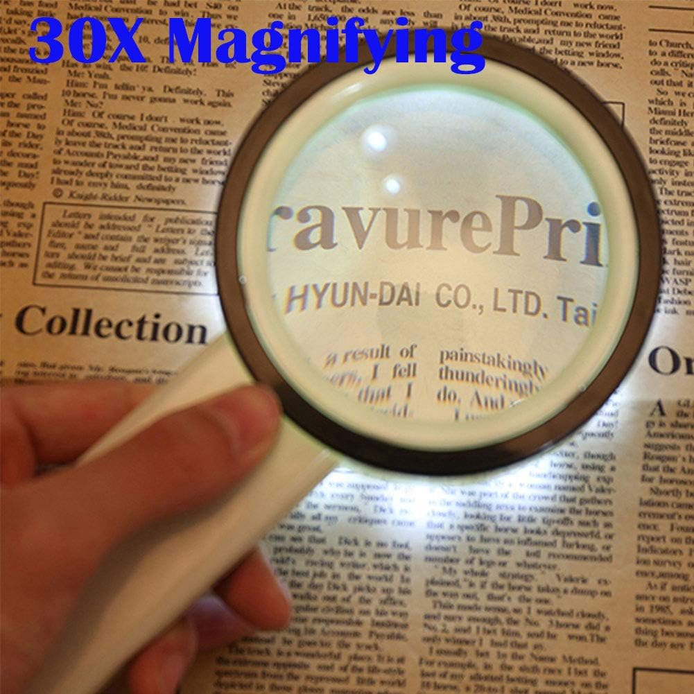 30X Magnifying Glass with Light - Handheld 12 LED Lighted Illuminated Large Lit Magnifier for Kids & Seniors Reading, Jewelers, Coins, Inspection, Exploring image number 3