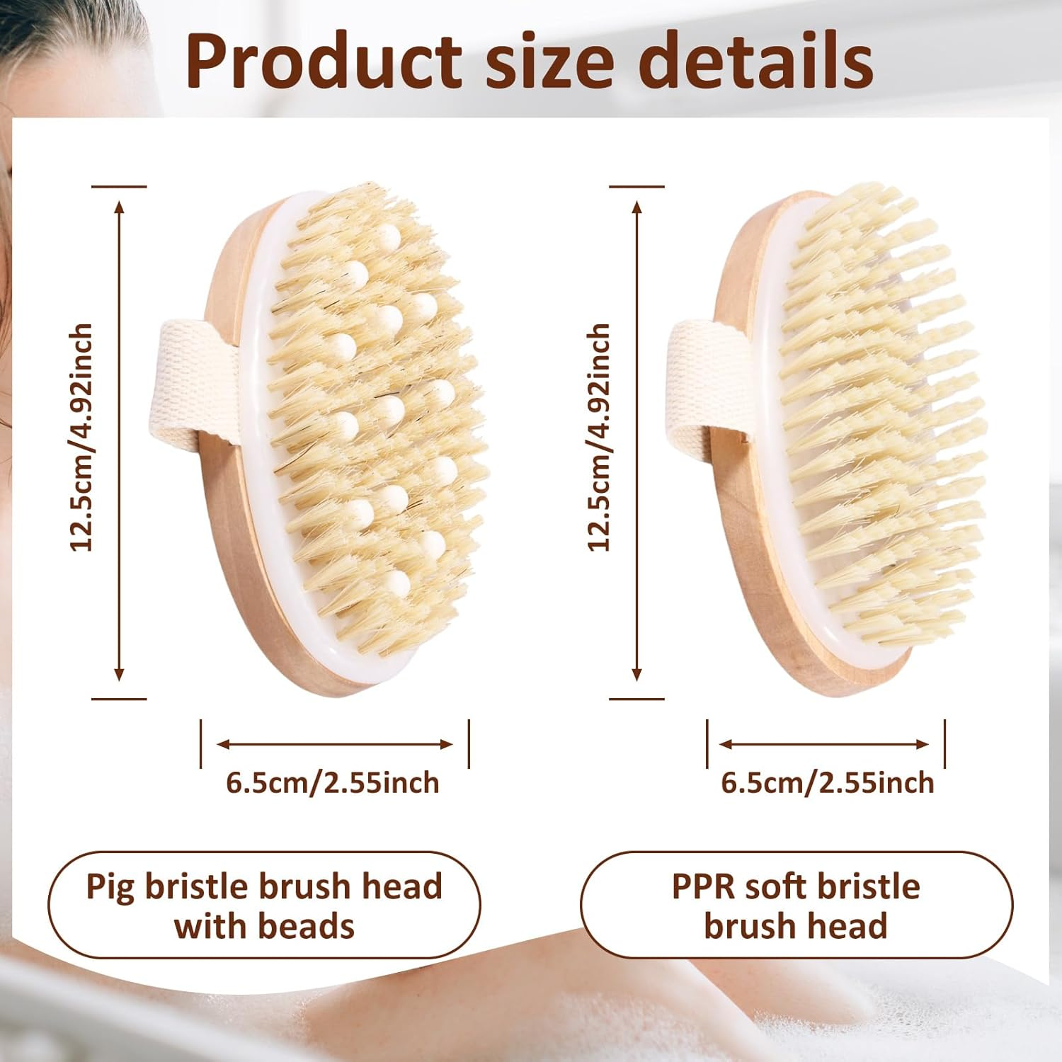2 Pcs Dry Brushing Body Brush, Natural Bristle Drying Physique Brush, Exfoliating Dry Skin, Lymphatic Drainage, Cellulite Treatment, Improving Skin Health (A) - B image number 3