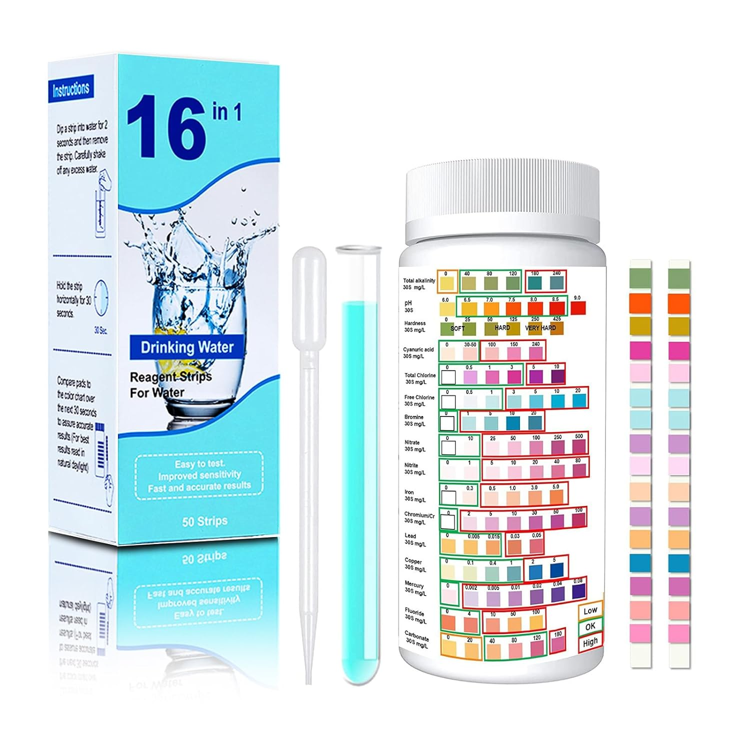 Gdsanlian 16 in 1 Premium Water Test Kit - High Sensitivity Drinking Water Test Kit -Test Strips Detect PH, Lead, Iron & Many|Home Water Purity PH Test Strips for Aquarium, Pool, Well & Tap Water image number 1