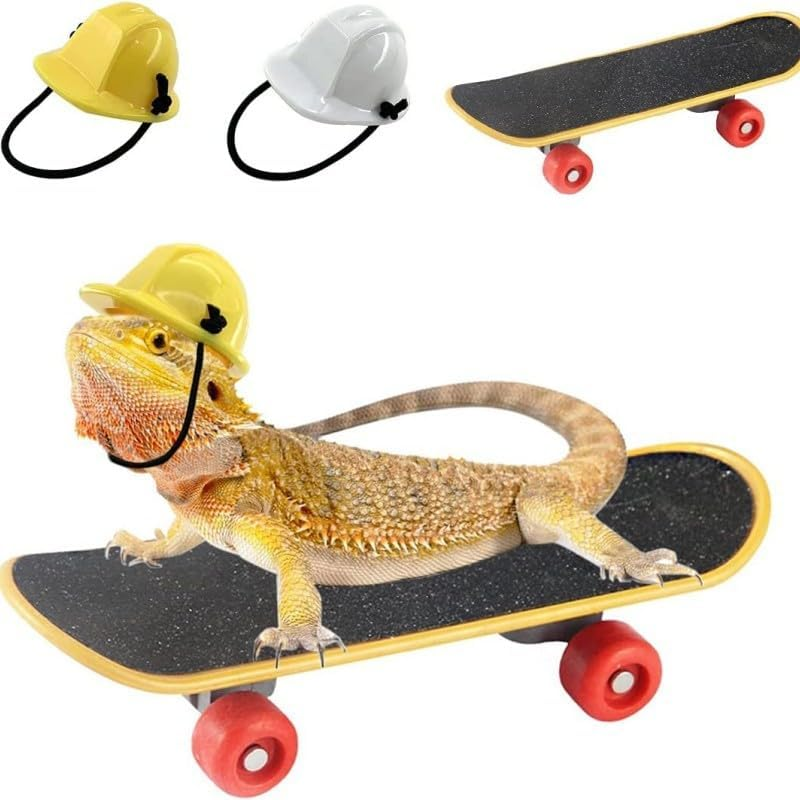 Bearded Dragon Accessories Small Engineer Hat for Bearded Dragon Lizard Construction Helmet Hats and Mini Scooter for Hamster Lizard Parrot Reptile Small Animals (Style1, One Size) image number 3
